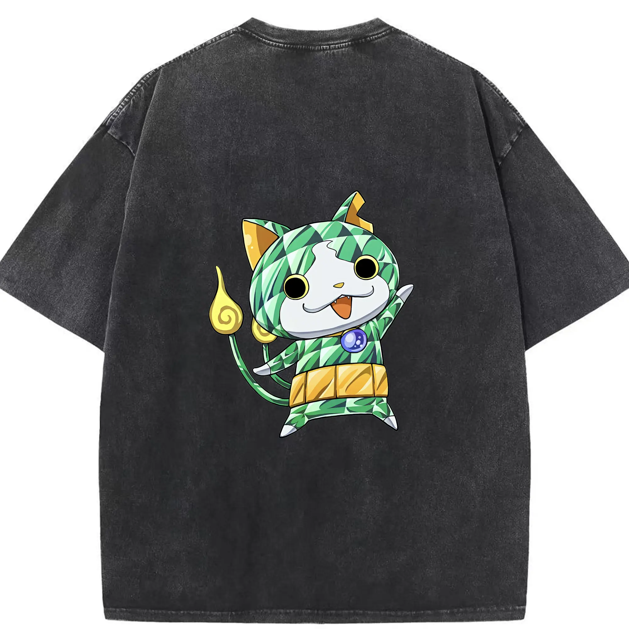 妖怪ウォッチ グッズ,ジバニャン - 綿100％ ヴィンテージ風 半袖Tシャツ ・ 背面プリント ・ 柔らか肌触り ・ 通気性 快適 ・ スポーツ カジュアル 外出用