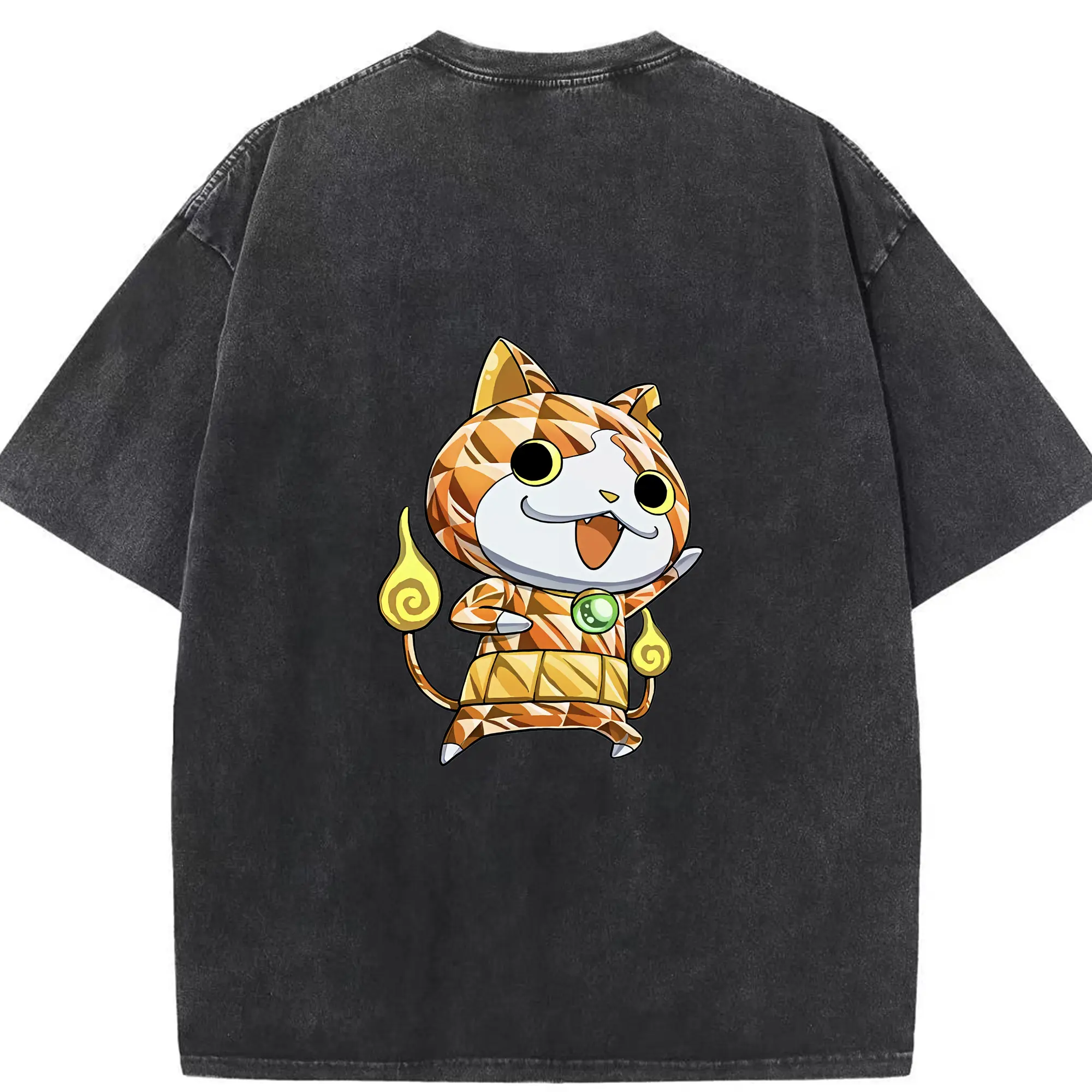 妖怪ウォッチ グッズ,ジバニャン - 綿100％ ヴィンテージ風 半袖Tシャツ ・ 背面プリント ・ 柔らか肌触り ・ 通気性 快適 ・ スポーツ カジュアル 外出用
