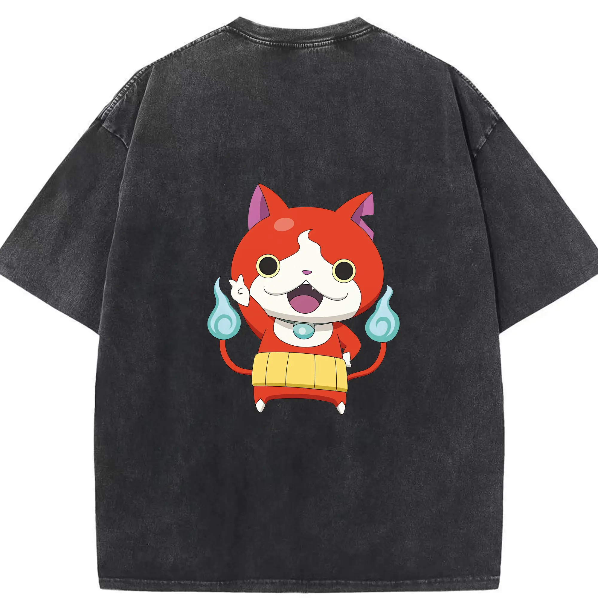 妖怪ウォッチ グッズ,ジバニャン - 綿100％ ヴィンテージ風 半袖Tシャツ ・ 背面プリント ・ 柔らか肌触り ・ 通気性 快適 ・ スポーツ カジュアル 外出用