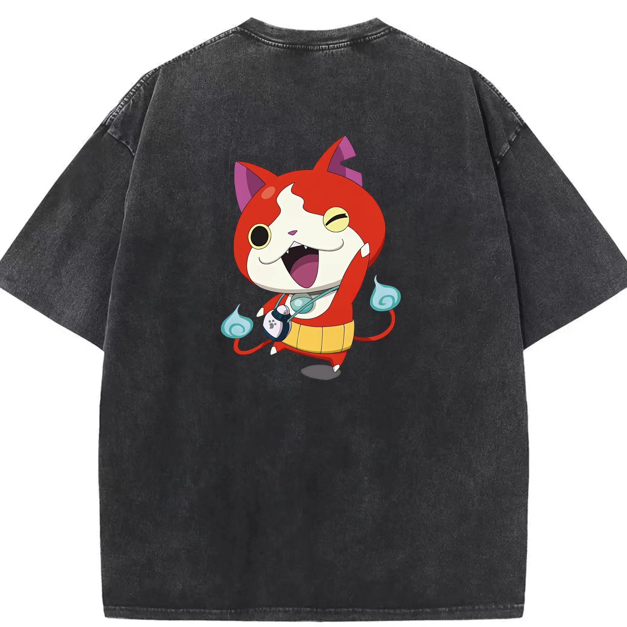 妖怪ウォッチ グッズ,ジバニャン - 綿100％ ヴィンテージ風 半袖Tシャツ ・ 背面プリント ・ 柔らか肌触り ・ 通気性 快適 ・ スポーツ カジュアル 外出用