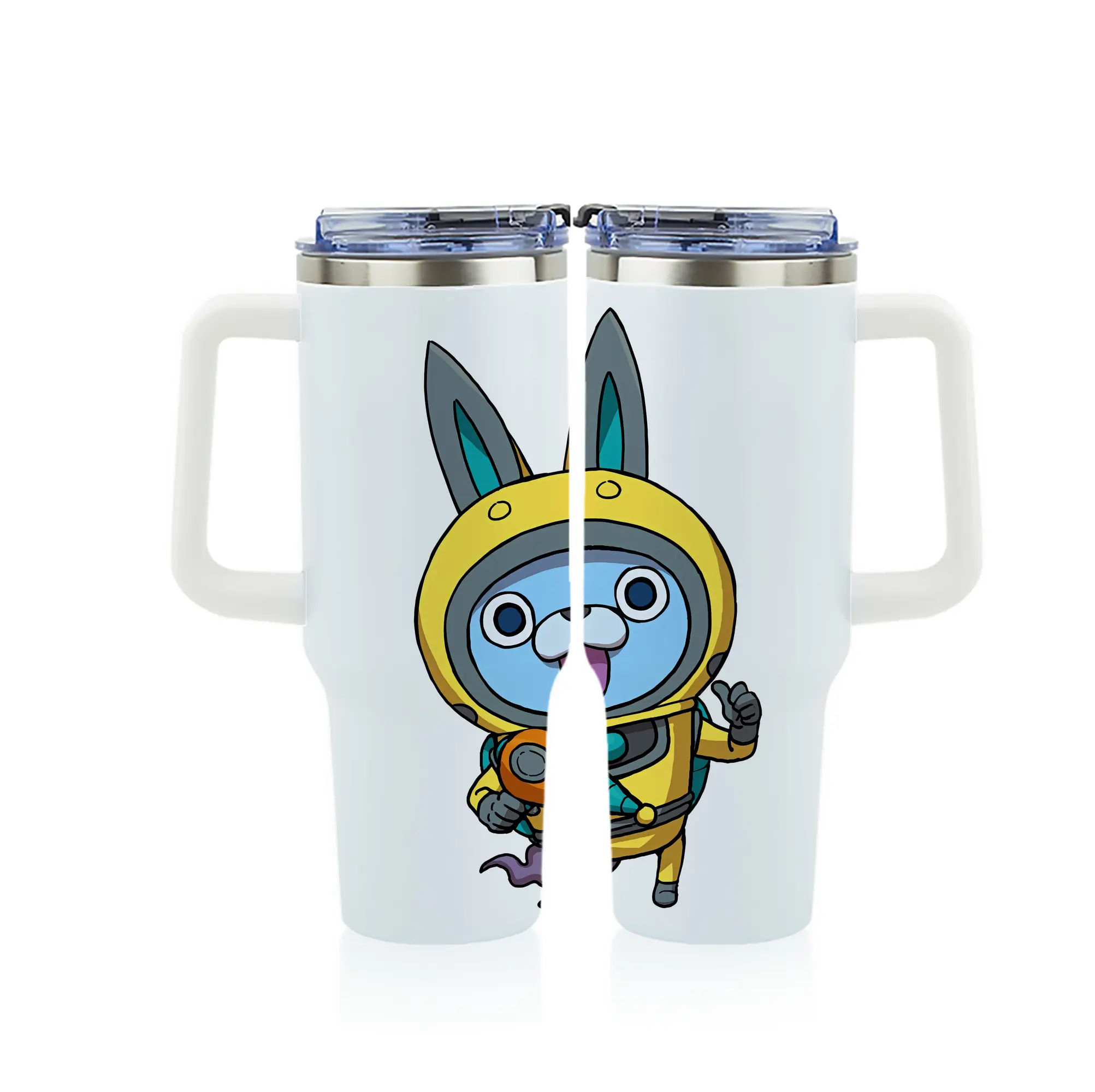 妖怪ウォッチ グッズ,USAピョン - 1200mL フルプリント車用タンブラー ・ 304ステンレス 内側 ・ 201ステンレス 外側 ・ 保温 保冷 ・ 通勤 ドライブ アウトドア用