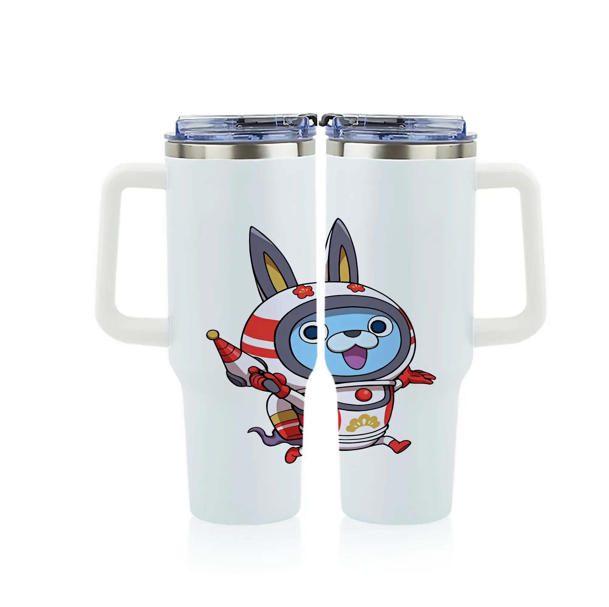 妖怪ウォッチ グッズ,USAピョン - 1200mL フルプリント車用タンブラー ・ 304ステンレス 内側 ・ 201ステンレス 外側 ・ 保温 保冷 ・ 通勤 ドライブ アウトドア用