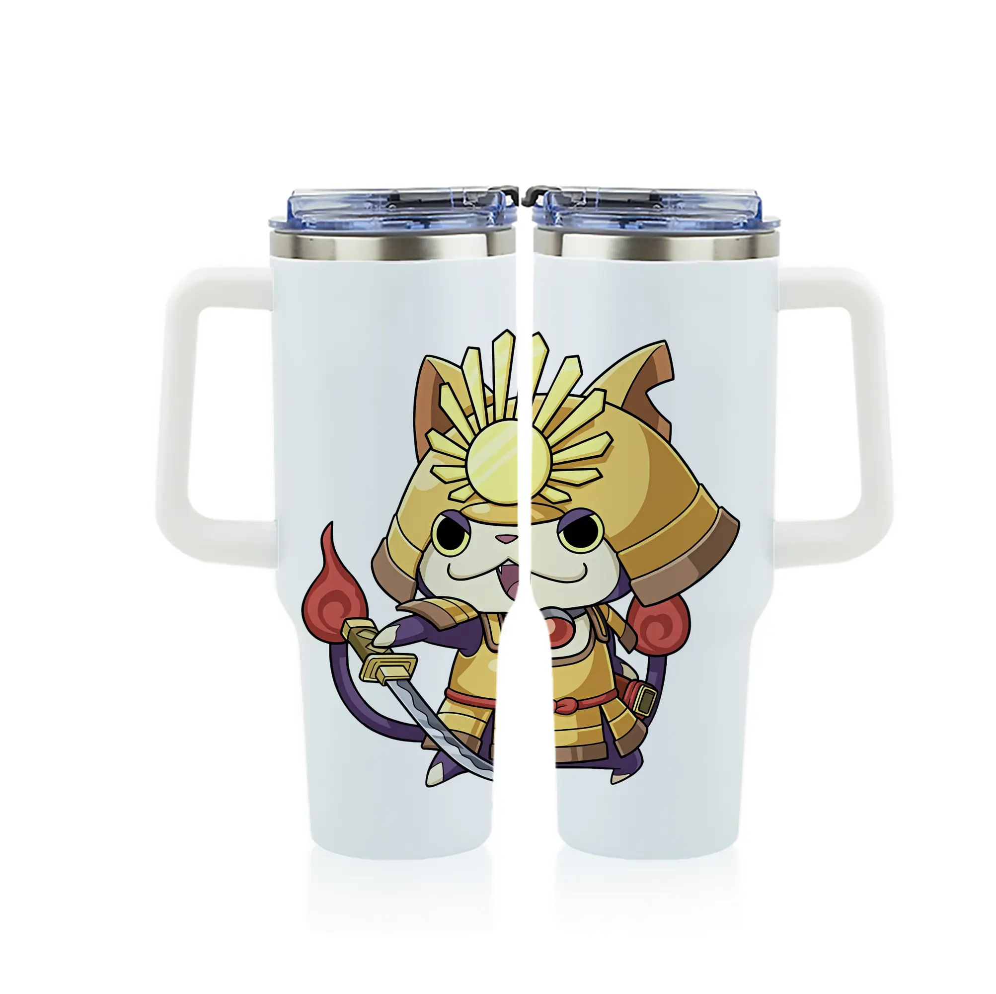 妖怪ウォッチ グッズ,ブシニャン - 1200mL フルプリント車用タンブラー ・ 304ステンレス 内側 ・ 201ステンレス 外側 ・ 保温 保冷 ・ 通勤 ドライブ アウトドア用