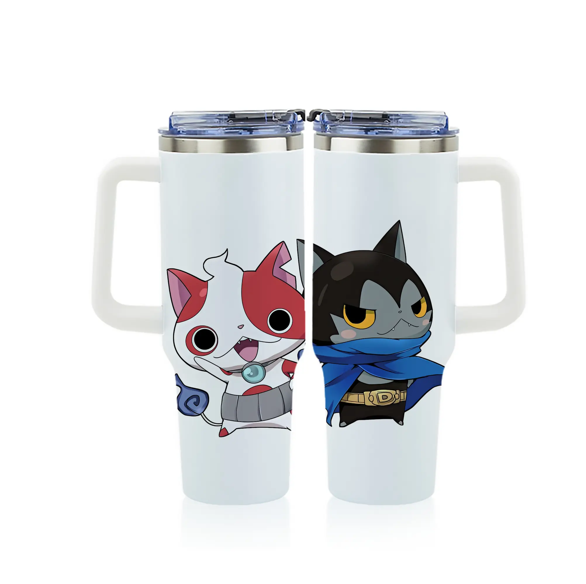 妖怪ウォッチ グッズ,ダークニャン - 1200mL フルプリント車用タンブラー ・ 304ステンレス 内側 ・ 201ステンレス 外側 ・ 保温 保冷 ・ 通勤 ドライブ アウトドア用