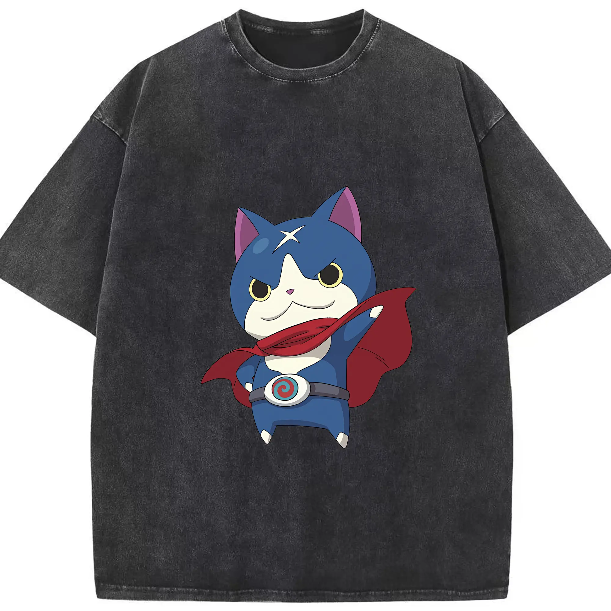 妖怪ウォッチ グッズ,ダークニャン - 綿100％ ヴィンテージ風 半袖Tシャツ ・ フロントプリント ・ 柔らか肌触り ・ 通気性 快適 ・ スポーツ カジュアル 外出用