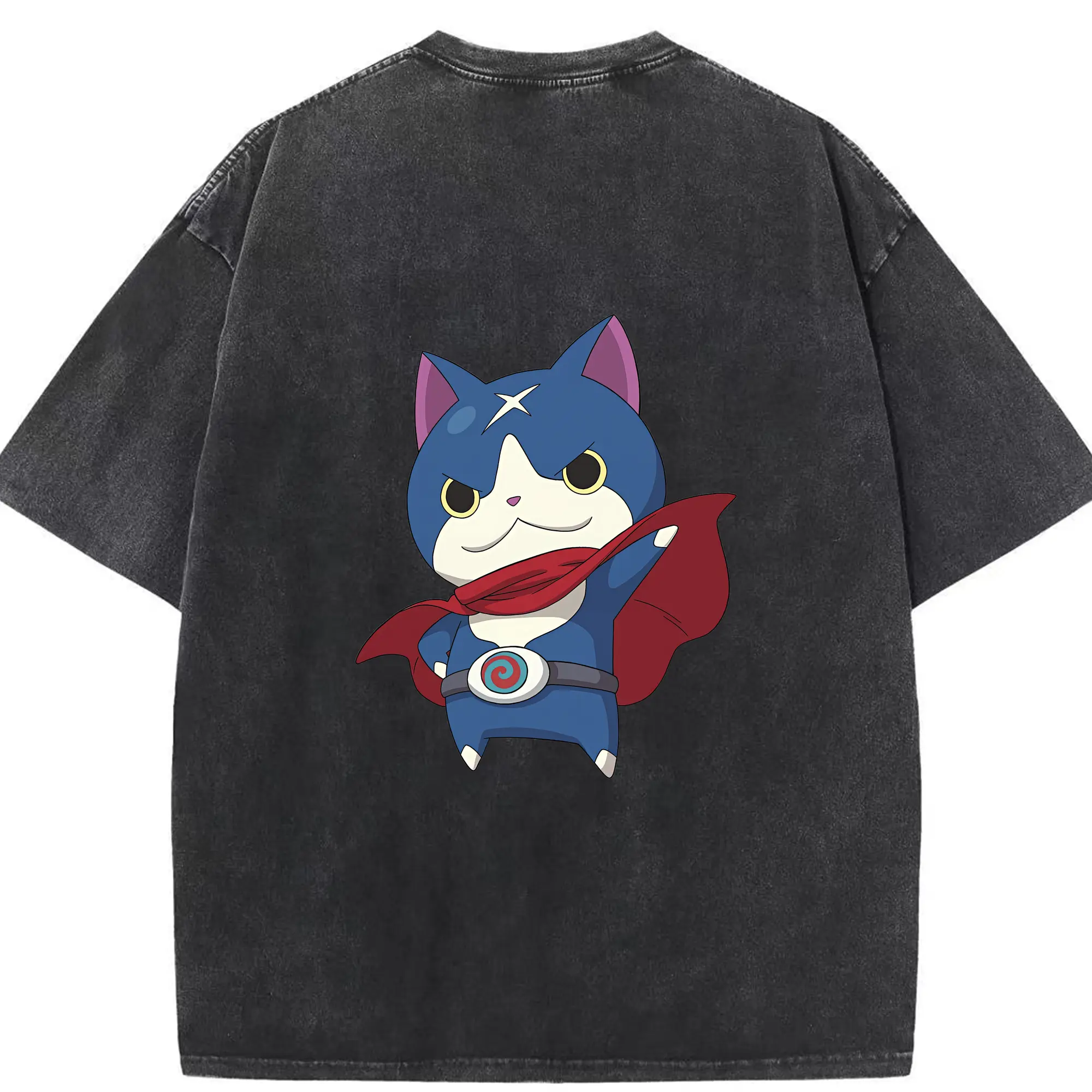 妖怪ウォッチ グッズ,ダークニャン - 綿100％ ヴィンテージ風 半袖Tシャツ ・ 背面プリント ・ 柔らか肌触り ・ 通気性 快適 ・ スポーツ カジュアル 外出用