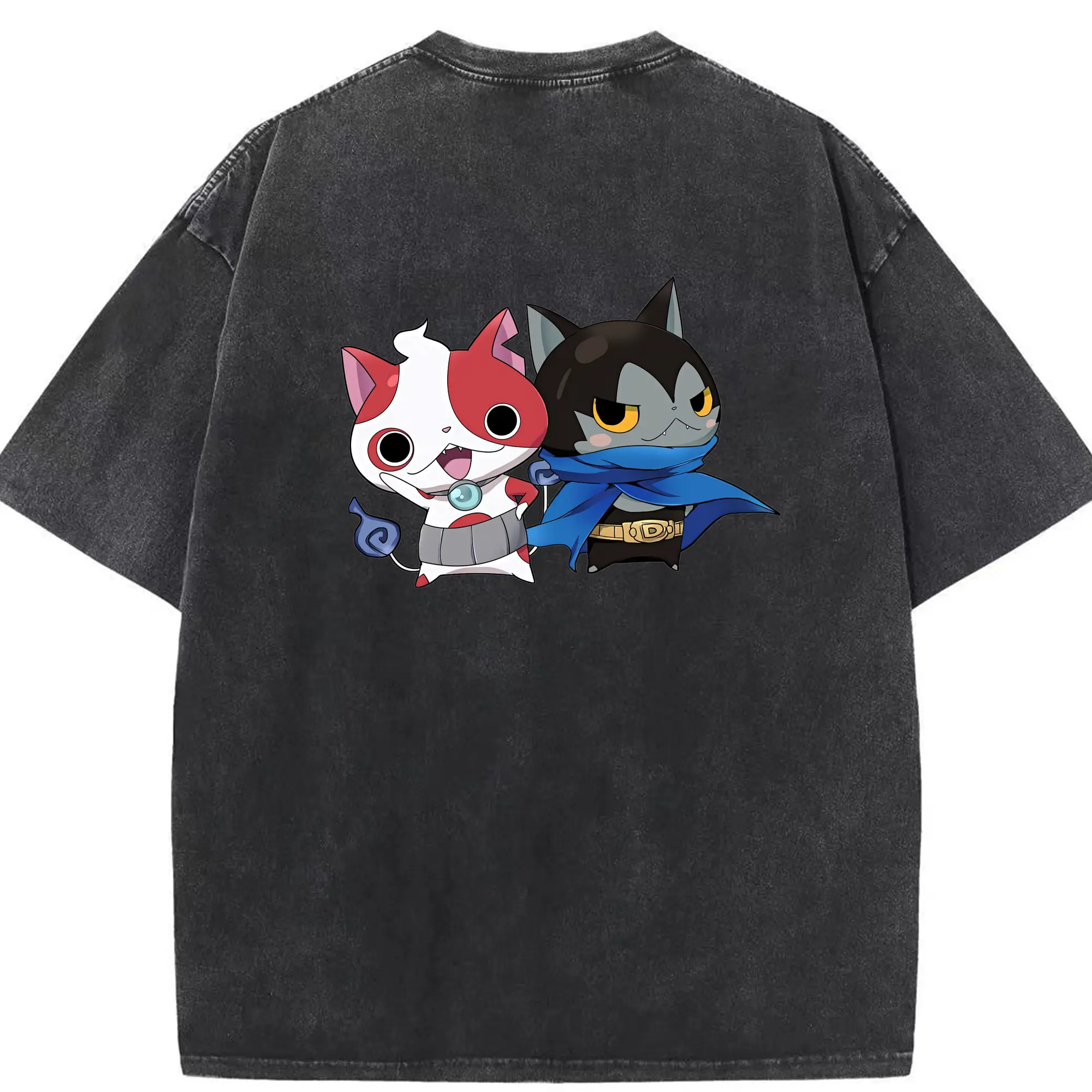 妖怪ウォッチ グッズ,ダークニャン - 綿100％ ヴィンテージ風 半袖Tシャツ ・ 背面プリント ・ 柔らか肌触り ・ 通気性 快適 ・ スポーツ カジュアル 外出用