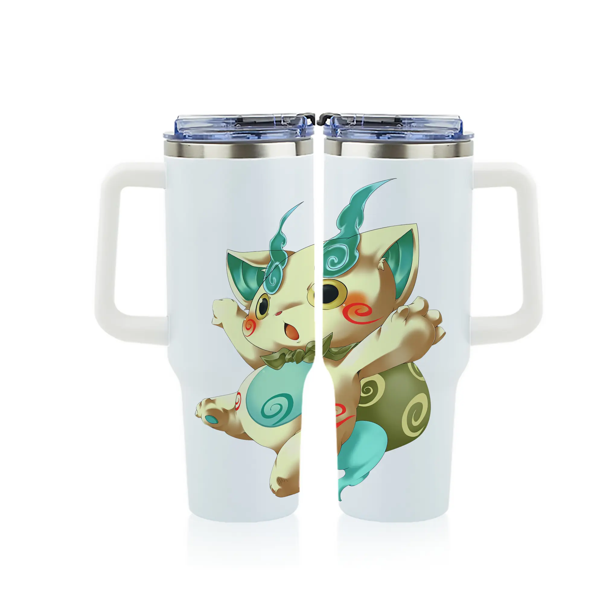 妖怪ウォッチ グッズ,コマさん - 1200mL フルプリント車用タンブラー ・ 304ステンレス 内側 ・ 201ステンレス 外側 ・ 保温 保冷 ・ 通勤 ドライブ アウトドア用