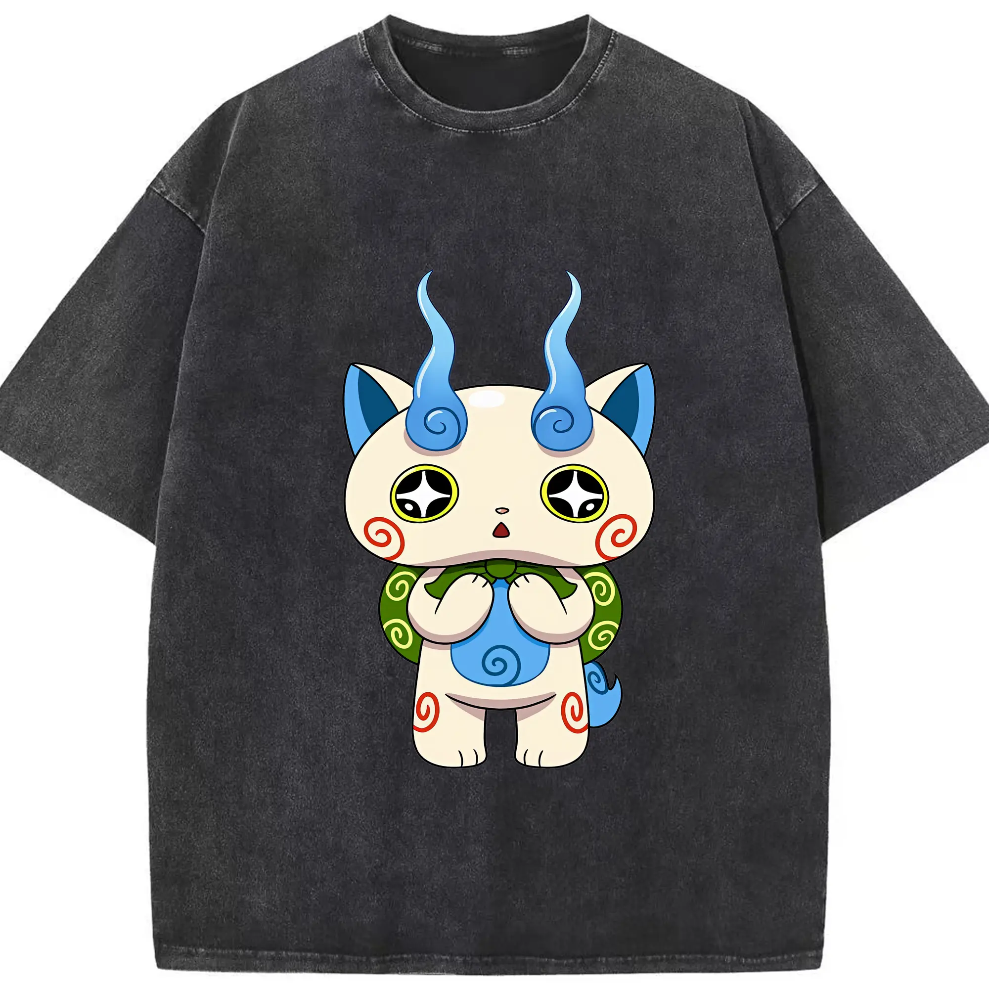 妖怪ウォッチ グッズ,コマさん - 綿100％ ヴィンテージ風 半袖Tシャツ ・ フロントプリント ・ 柔らか肌触り ・ 通気性 快適 ・ スポーツ カジュアル 外出用