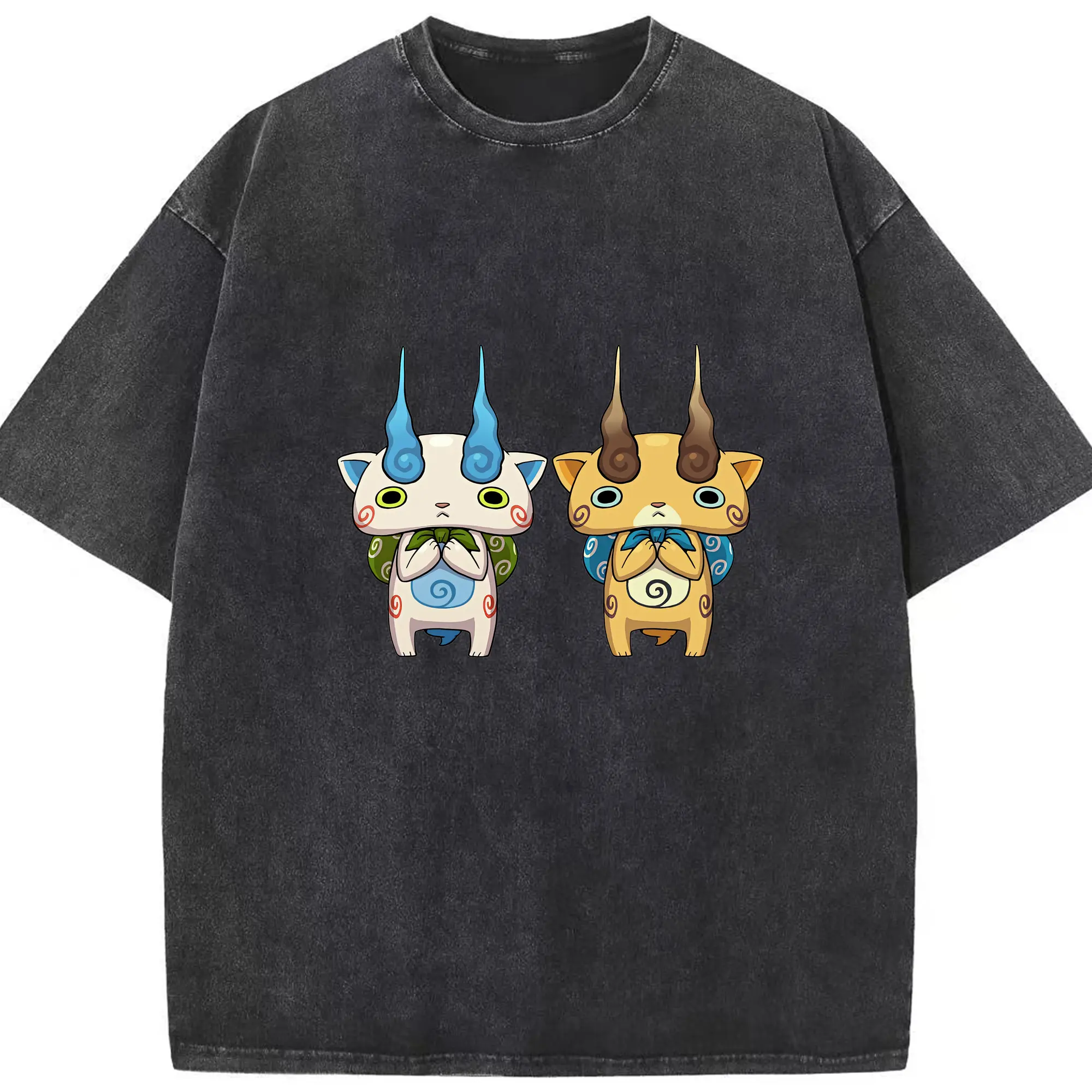 妖怪ウォッチ グッズ,コマさん - 綿100％ ヴィンテージ風 半袖Tシャツ ・ フロントプリント ・ 柔らか肌触り ・ 通気性 快適 ・ スポーツ カジュアル 外出用