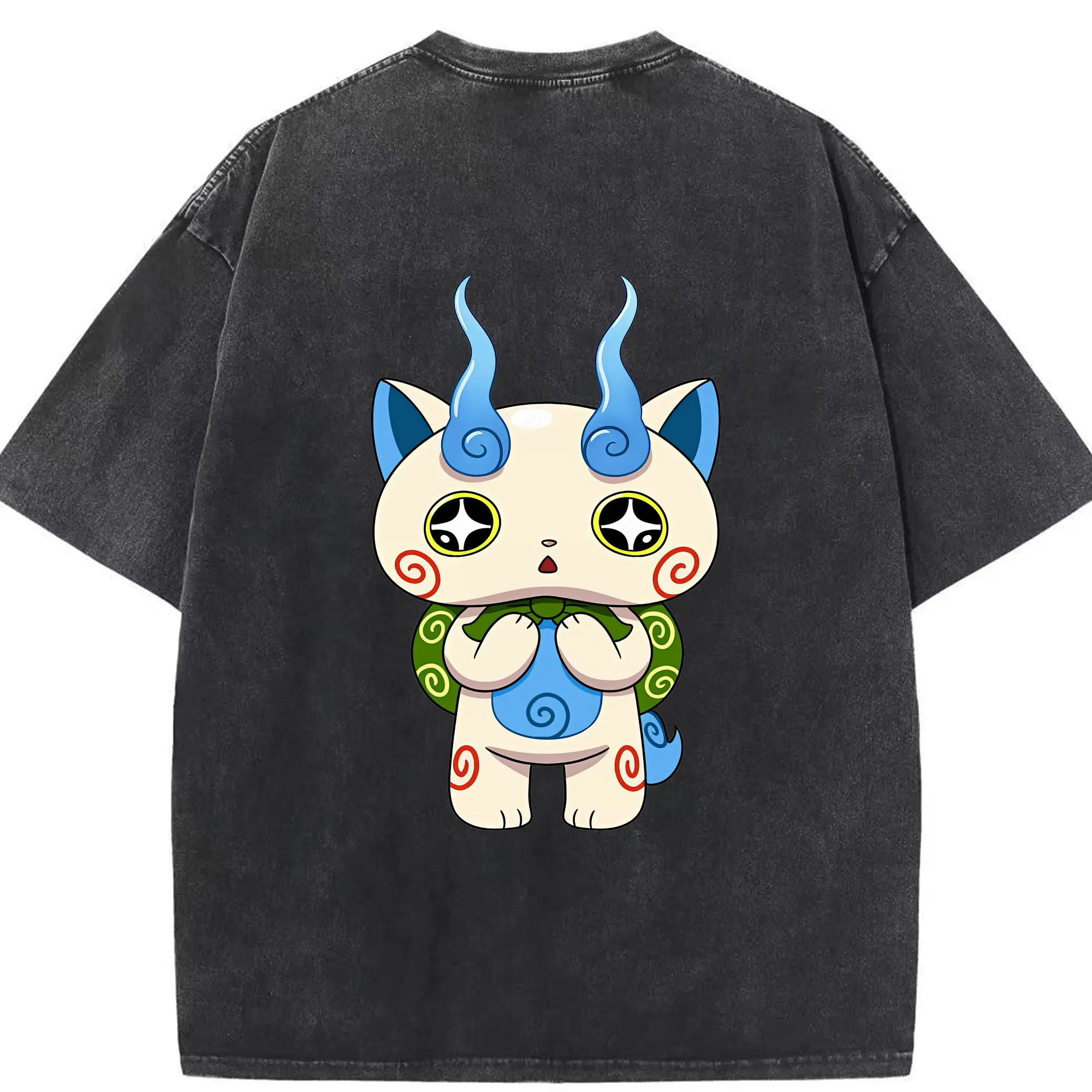 妖怪ウォッチ グッズ,コマさん - 綿100％ ヴィンテージ風 半袖Tシャツ ・ 背面プリント ・ 柔らか肌触り ・ 通気性 快適 ・ スポーツ カジュアル 外出用