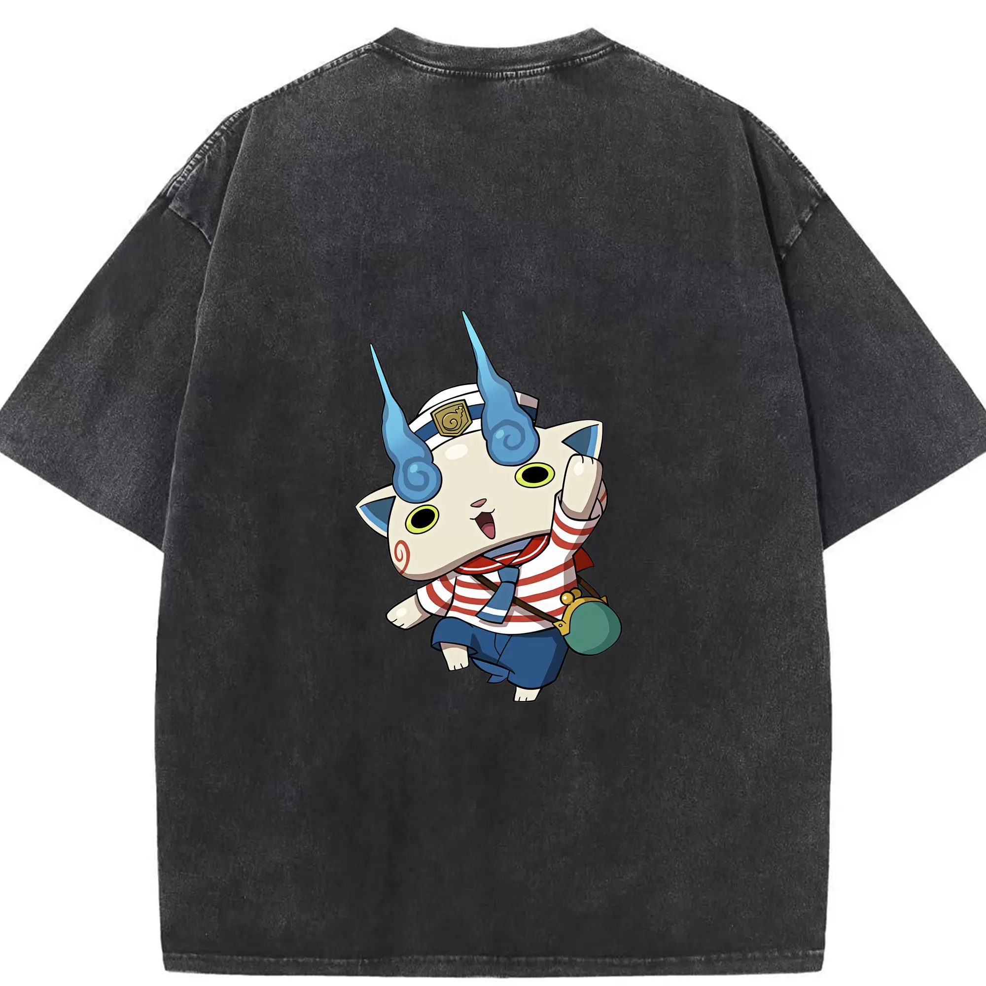 妖怪ウォッチ グッズ,コマさん - 綿100％ ヴィンテージ風 半袖Tシャツ ・ 背面プリント ・ 柔らか肌触り ・ 通気性 快適 ・ スポーツ カジュアル 外出用