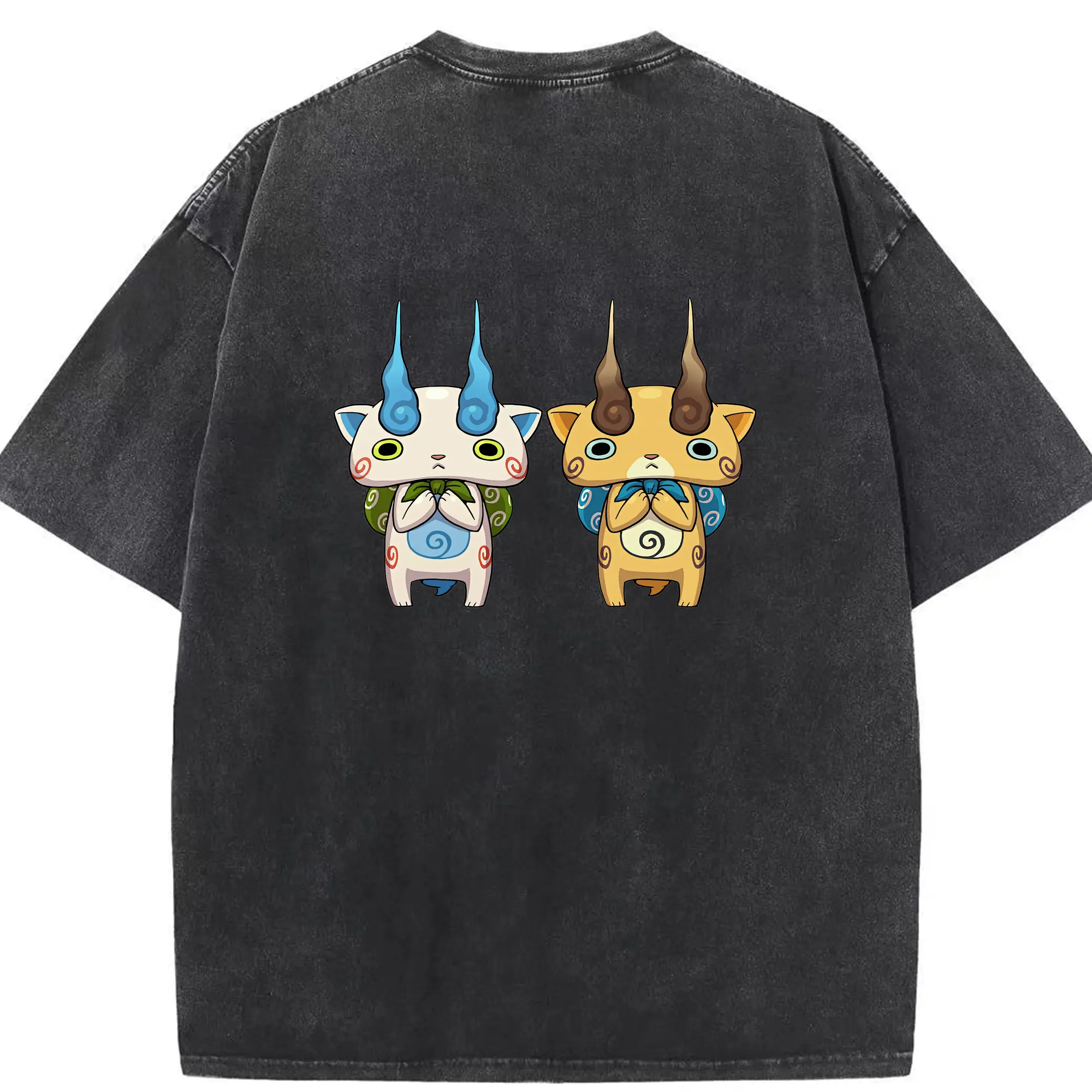 妖怪ウォッチ グッズ,コマさん - 綿100％ ヴィンテージ風 半袖Tシャツ ・ 背面プリント ・ 柔らか肌触り ・ 通気性 快適 ・ スポーツ カジュアル 外出用