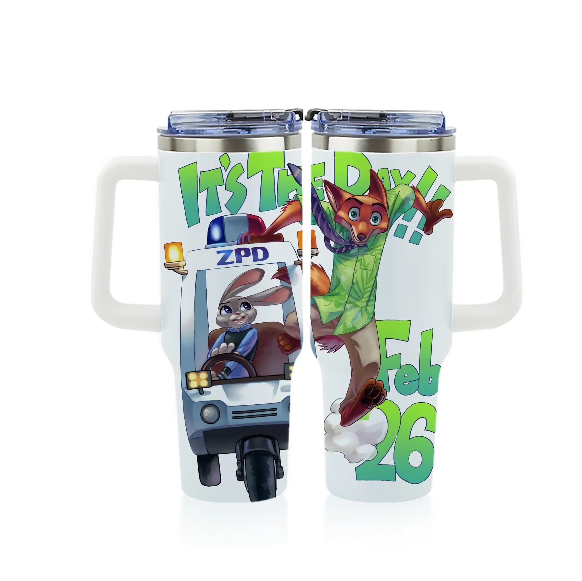 ズートピア グッズ,ニック・ワイルド - 1200mL フルプリント車用タンブラー ・ 304ステンレス 内側 ・ 201ステンレス 外側 ・ 保温 保冷 ・ 通勤 ドライブ アウトドア用