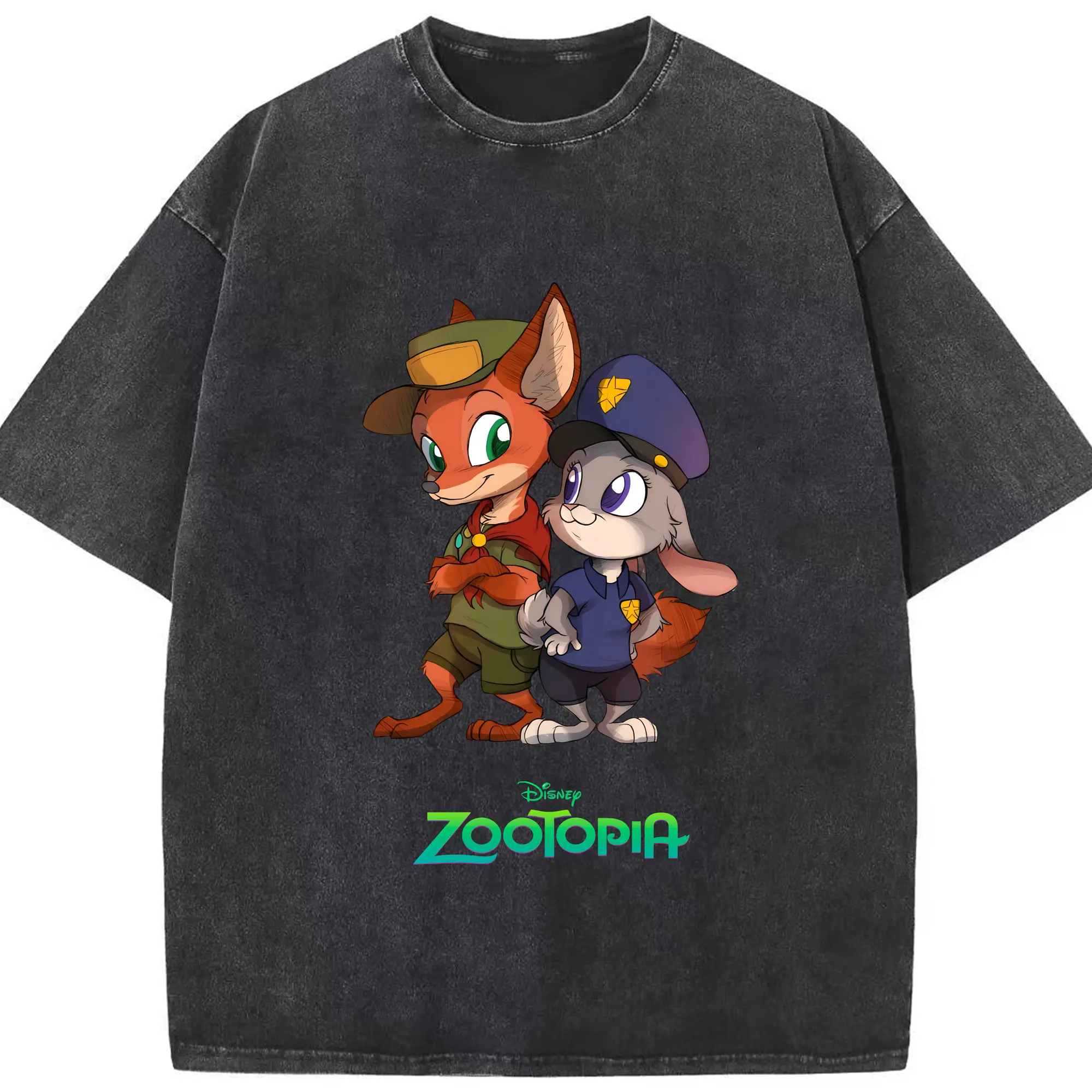 ズートピア グッズ,ニック・ワイルド - 綿100％ ヴィンテージ風 半袖Tシャツ ・ フロントプリント ・ 柔らか肌触り ・ 通気性 快適 ・ スポーツ カジュアル 外出用