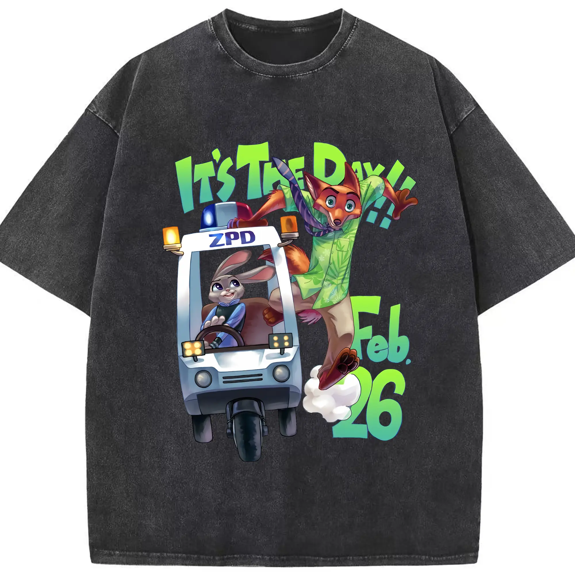 ズートピア グッズ,ニック・ワイルド - 綿100％ ヴィンテージ風 半袖Tシャツ ・ フロントプリント ・ 柔らか肌触り ・ 通気性 快適 ・ スポーツ カジュアル 外出用