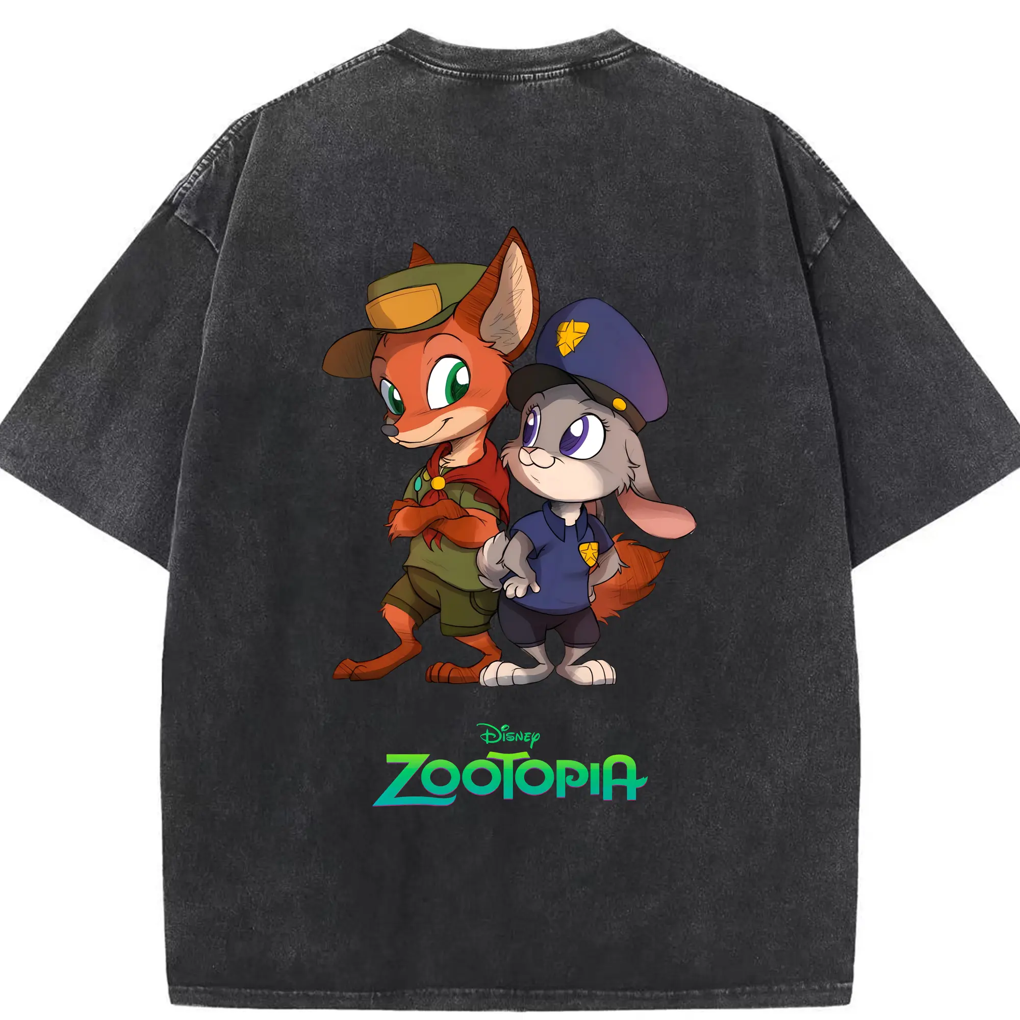 ズートピア グッズ,ニック・ワイルド - 綿100％ ヴィンテージ風 半袖Tシャツ ・ 背面プリント ・ 柔らか肌触り ・ 通気性 快適 ・ スポーツ カジュアル 外出用