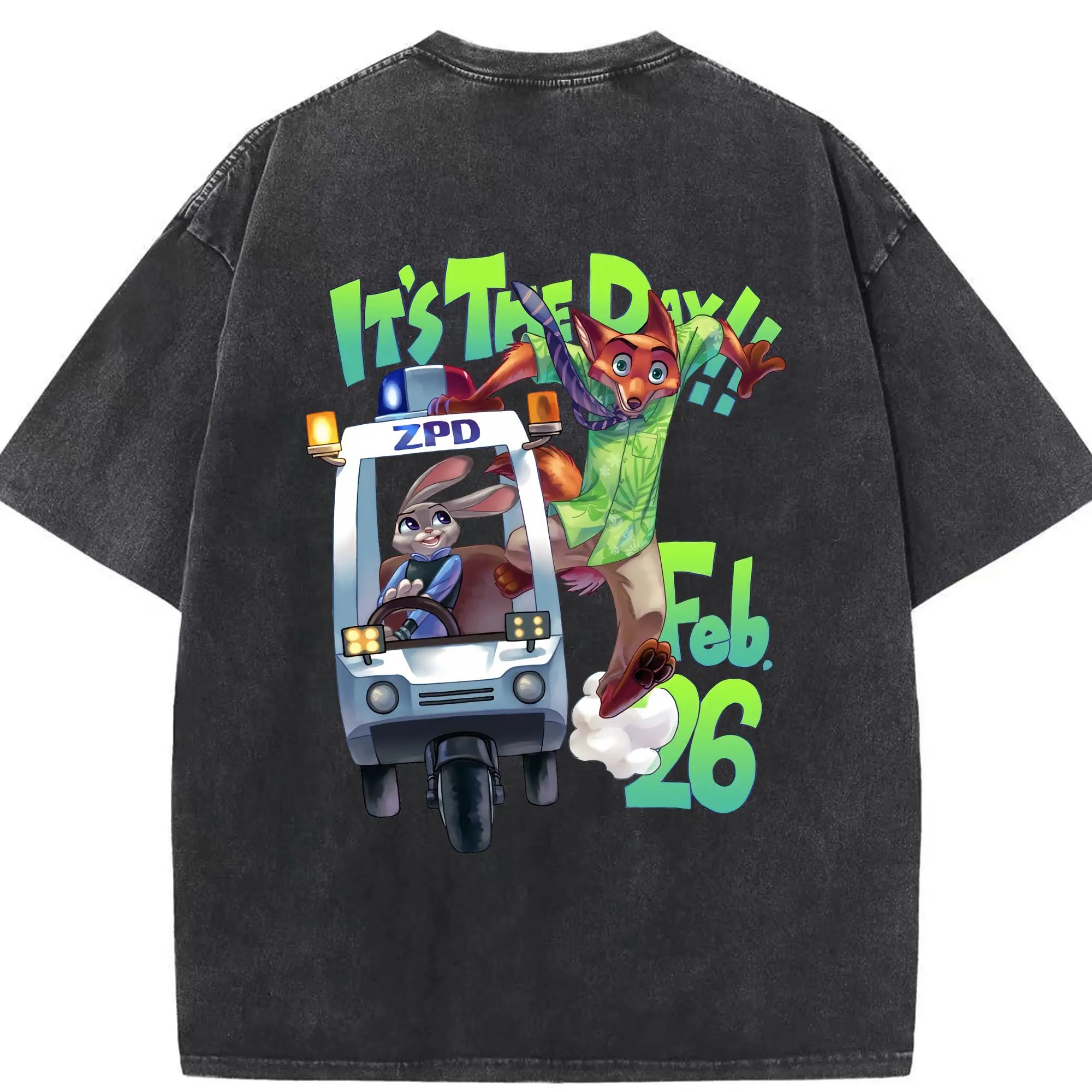 ズートピア グッズ,ニック・ワイルド - 綿100％ ヴィンテージ風 半袖Tシャツ ・ 背面プリント ・ 柔らか肌触り ・ 通気性 快適 ・ スポーツ カジュアル 外出用