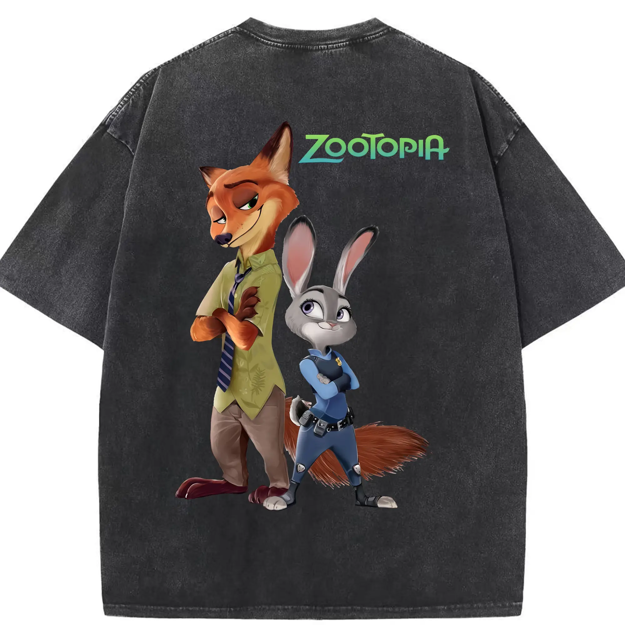 ズートピア グッズ,ニック・ワイルド - 綿100％ ヴィンテージ風 半袖Tシャツ ・ 背面プリント ・ 柔らか肌触り ・ 通気性 快適 ・ スポーツ カジュアル 外出用