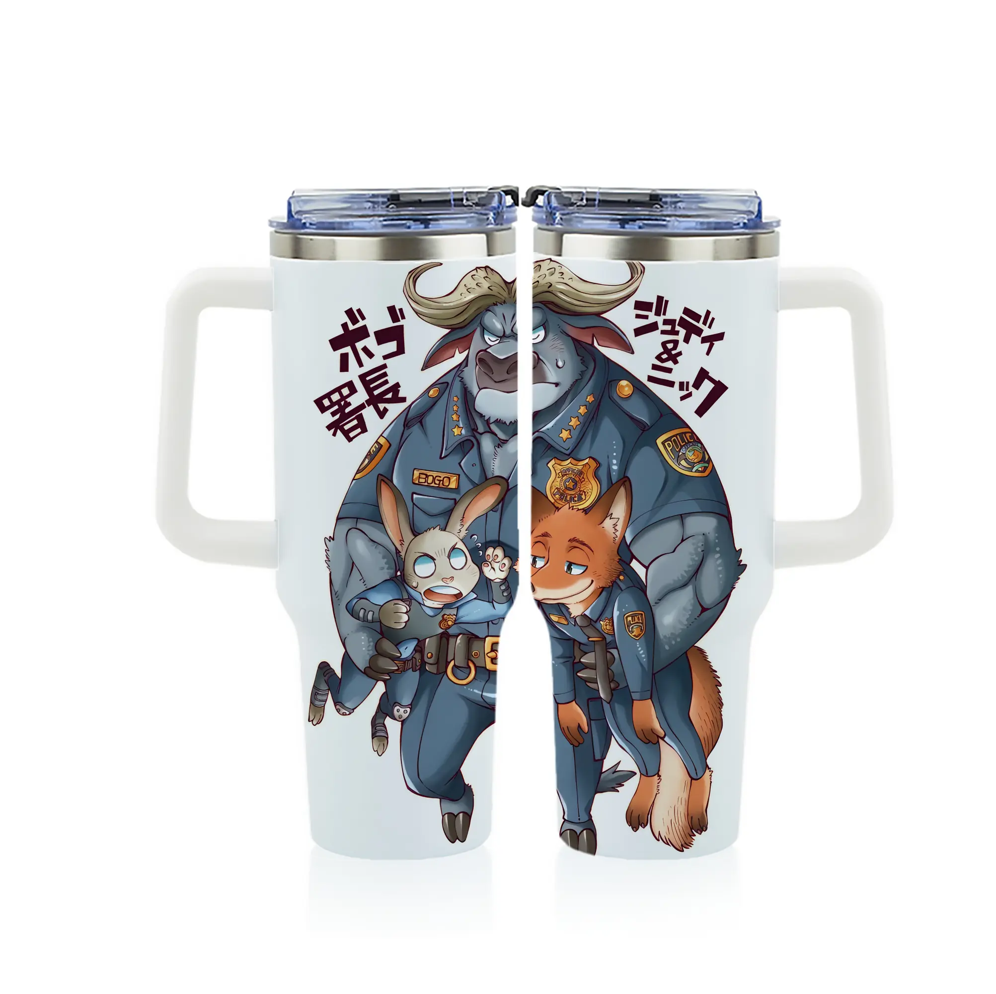 ズートピア グッズ,ボゴ署長 - 1200mL フルプリント車用タンブラー ・ 304ステンレス 内側 ・ 201ステンレス 外側 ・ 保温 保冷 ・ 通勤 ドライブ アウトドア用