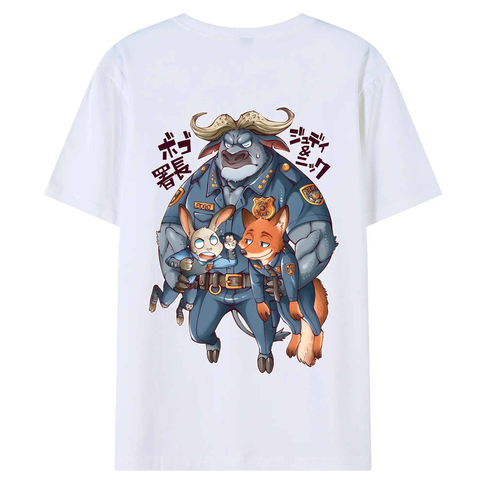 ズートピア グッズ,ボゴ署長 - 綿100％ 半袖Tシャツ ・ バックプリント ・ 快適 通気性 ・ 日常使い 散歩 スポーツ用