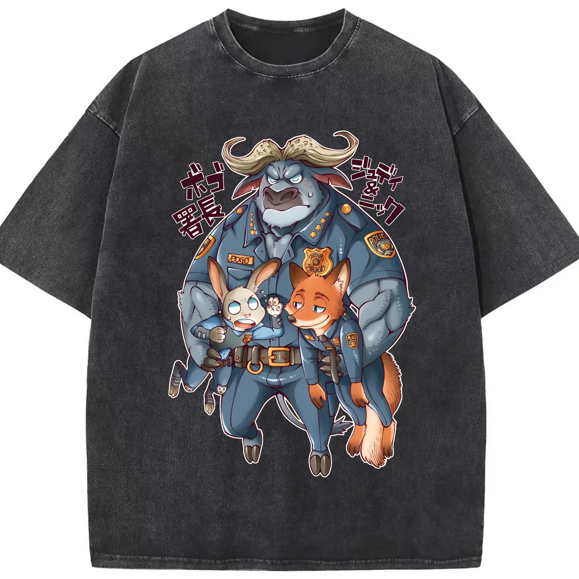 ズートピア グッズ,ボゴ署長 - 綿100％ ヴィンテージ風 半袖Tシャツ ・ フロントプリント ・ 柔らか肌触り ・ 通気性 快適 ・ スポーツ カジュアル 外出用