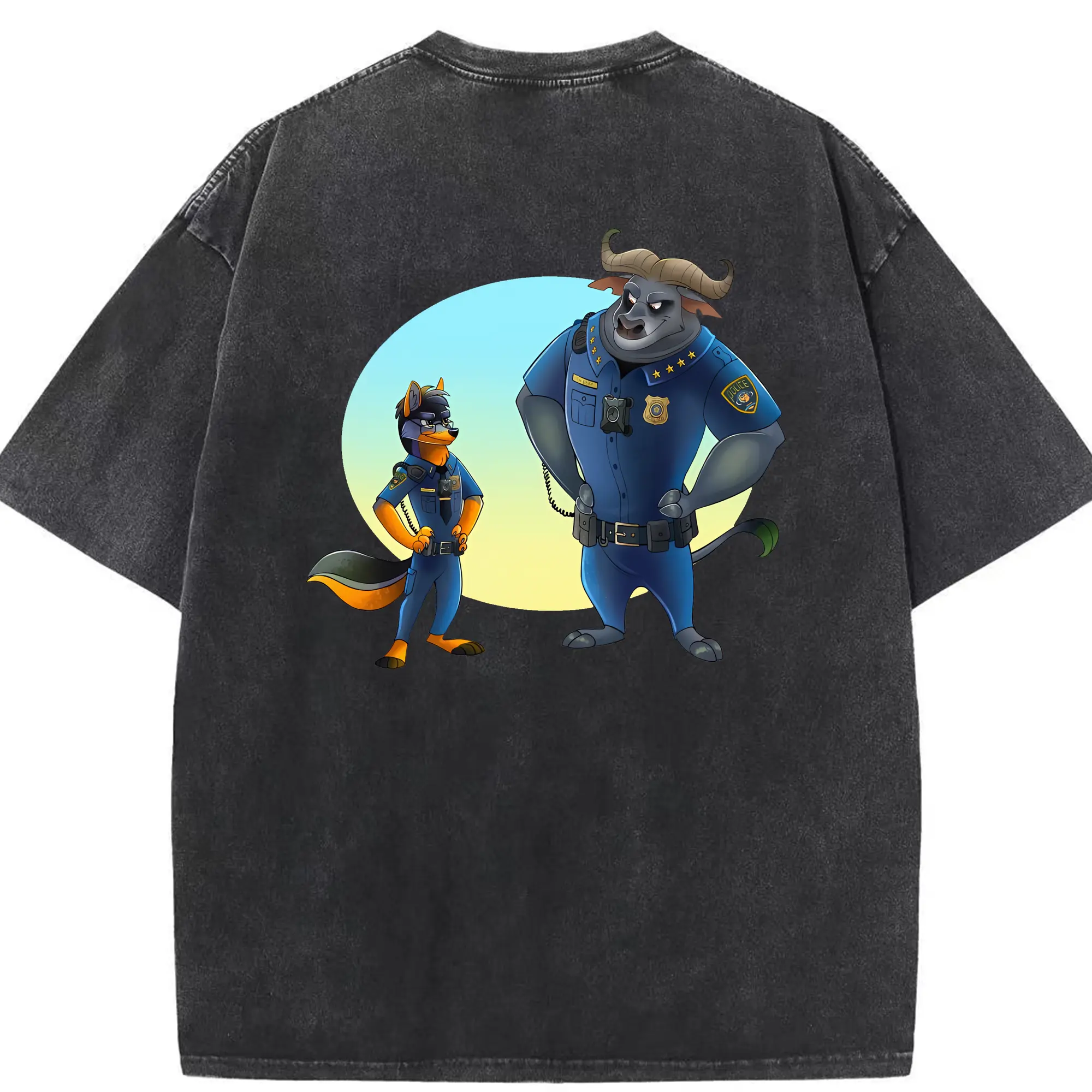 ズートピア グッズ,ボゴ署長 - 綿100％ ヴィンテージ風 半袖Tシャツ ・ 背面プリント ・ 柔らか肌触り ・ 通気性 快適 ・ スポーツ カジュアル 外出用