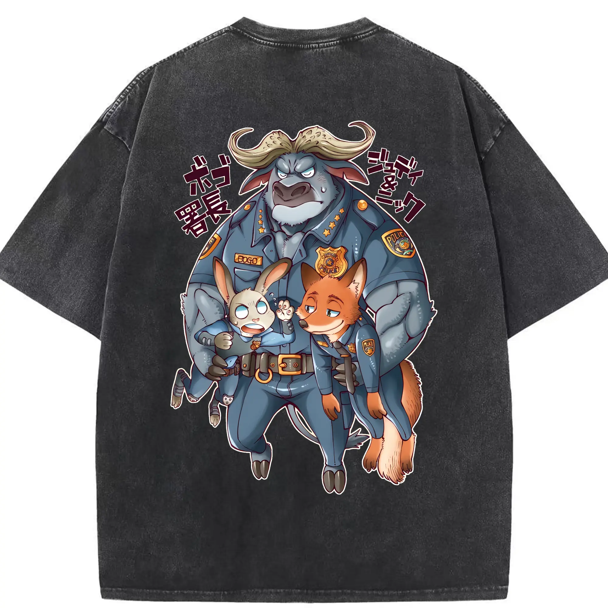 ズートピア グッズ,ボゴ署長 - 綿100％ ヴィンテージ風 半袖Tシャツ ・ 背面プリント ・ 柔らか肌触り ・ 通気性 快適 ・ スポーツ カジュアル 外出用