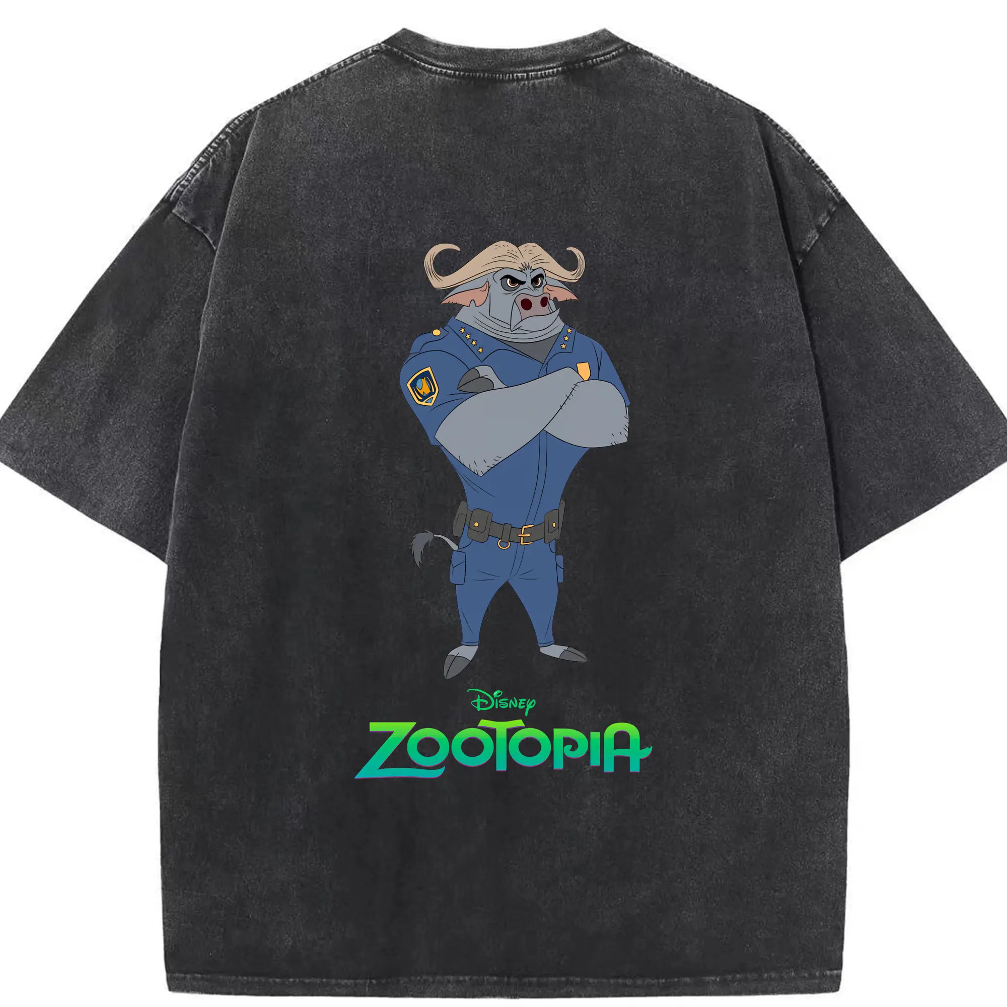 ズートピア グッズ,ボゴ署長 - 綿100％ ヴィンテージ風 半袖Tシャツ ・ 背面プリント ・ 柔らか肌触り ・ 通気性 快適 ・ スポーツ カジュアル 外出用