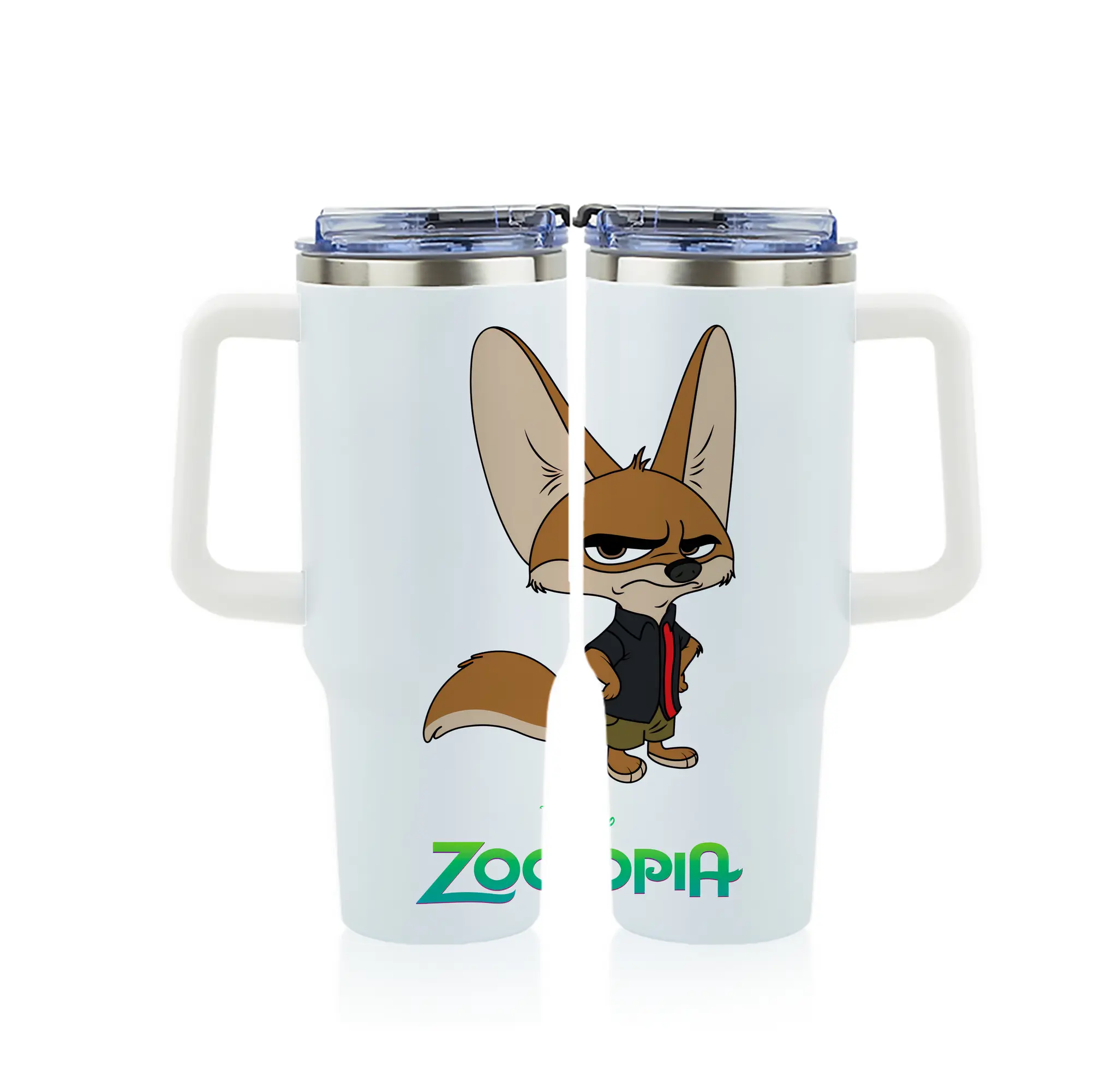 ズートピア グッズ,フィニック - 1200mL フルプリント車用タンブラー ・ 304ステンレス 内側 ・ 201ステンレス 外側 ・ 保温 保冷 ・ 通勤 ドライブ アウトドア用