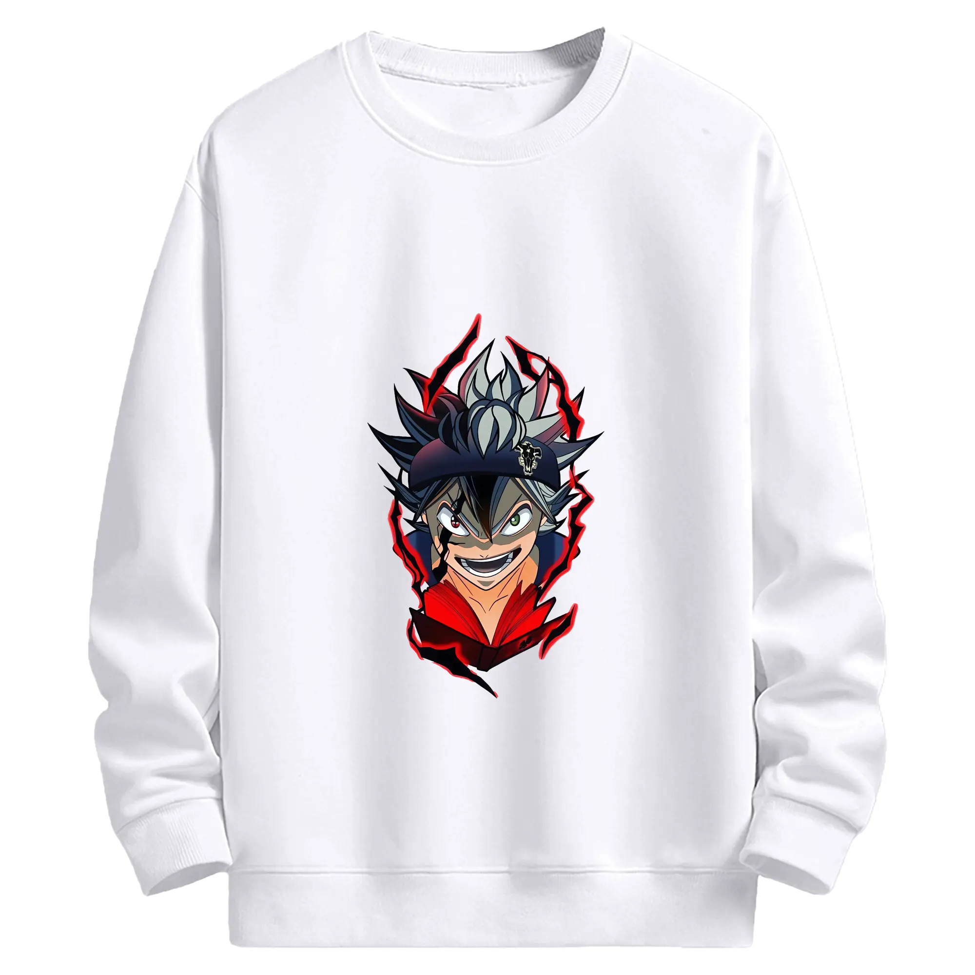 ブラッククローバー グッズ アスタ - 高品質 クルーネック スウェット ・ コットン59％ ポリエステル41％ ・ ユニセックス 長袖 トレーナー ・ カジュアル デイリー スポーツ 散歩用