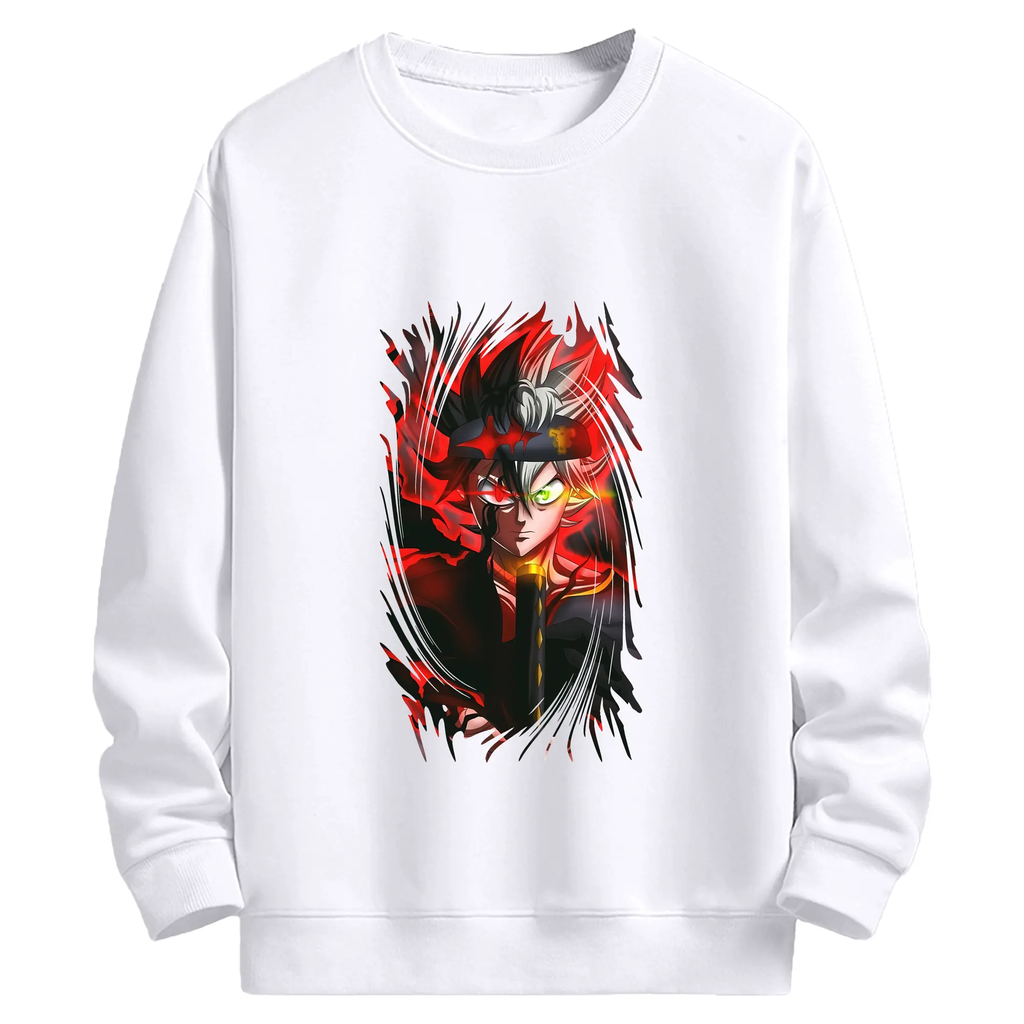 ブラッククローバー グッズ アスタ - 高品質 クルーネック スウェット ・ コットン59％ ポリエステル41％ ・ ユニセックス 長袖 トレーナー ・ カジュアル デイリー スポーツ 散歩用