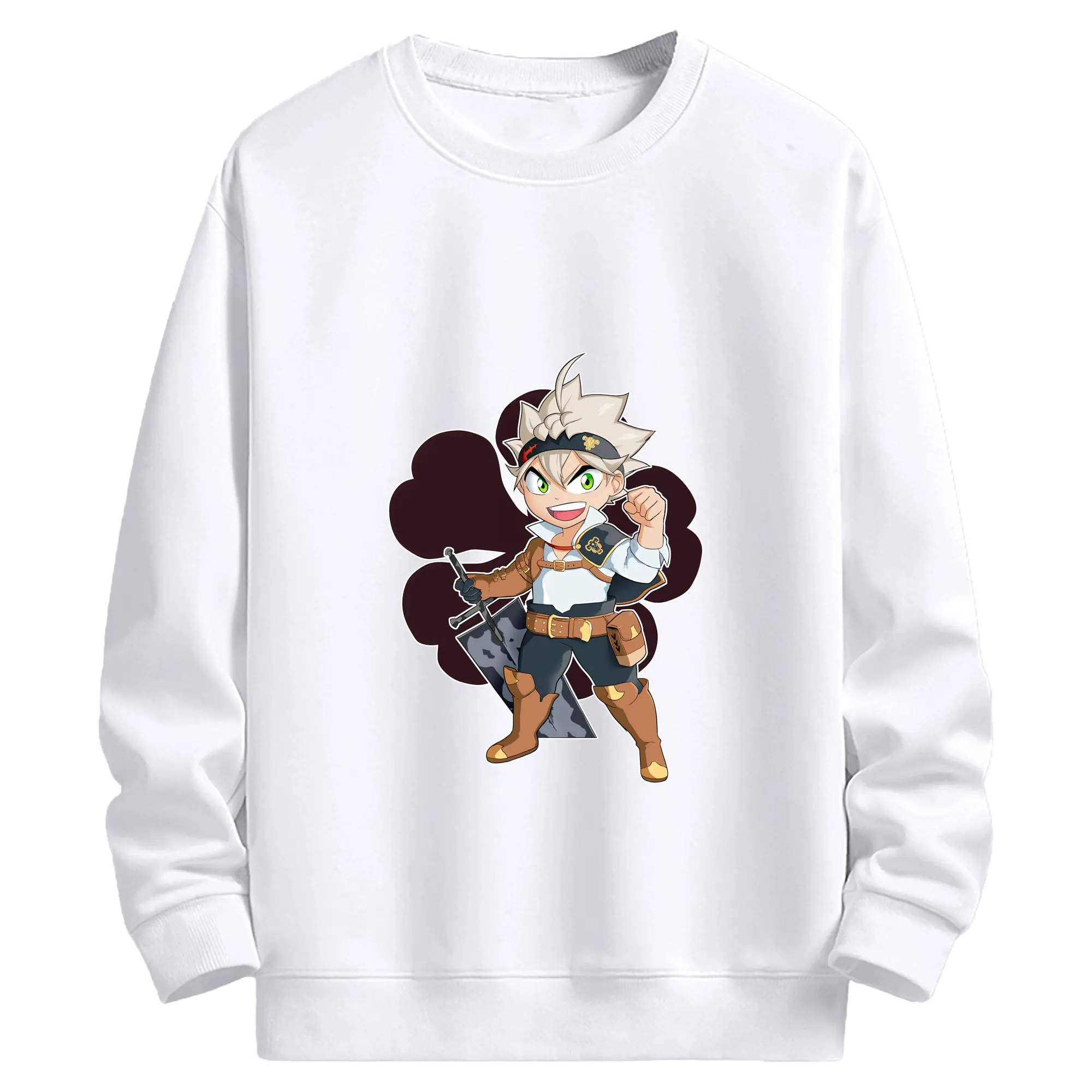 ブラッククローバー グッズ アスタ - 高品質 クルーネック スウェット ・ コットン59％ ポリエステル41％ ・ ユニセックス 長袖 トレーナー ・ カジュアル デイリー スポーツ 散歩用