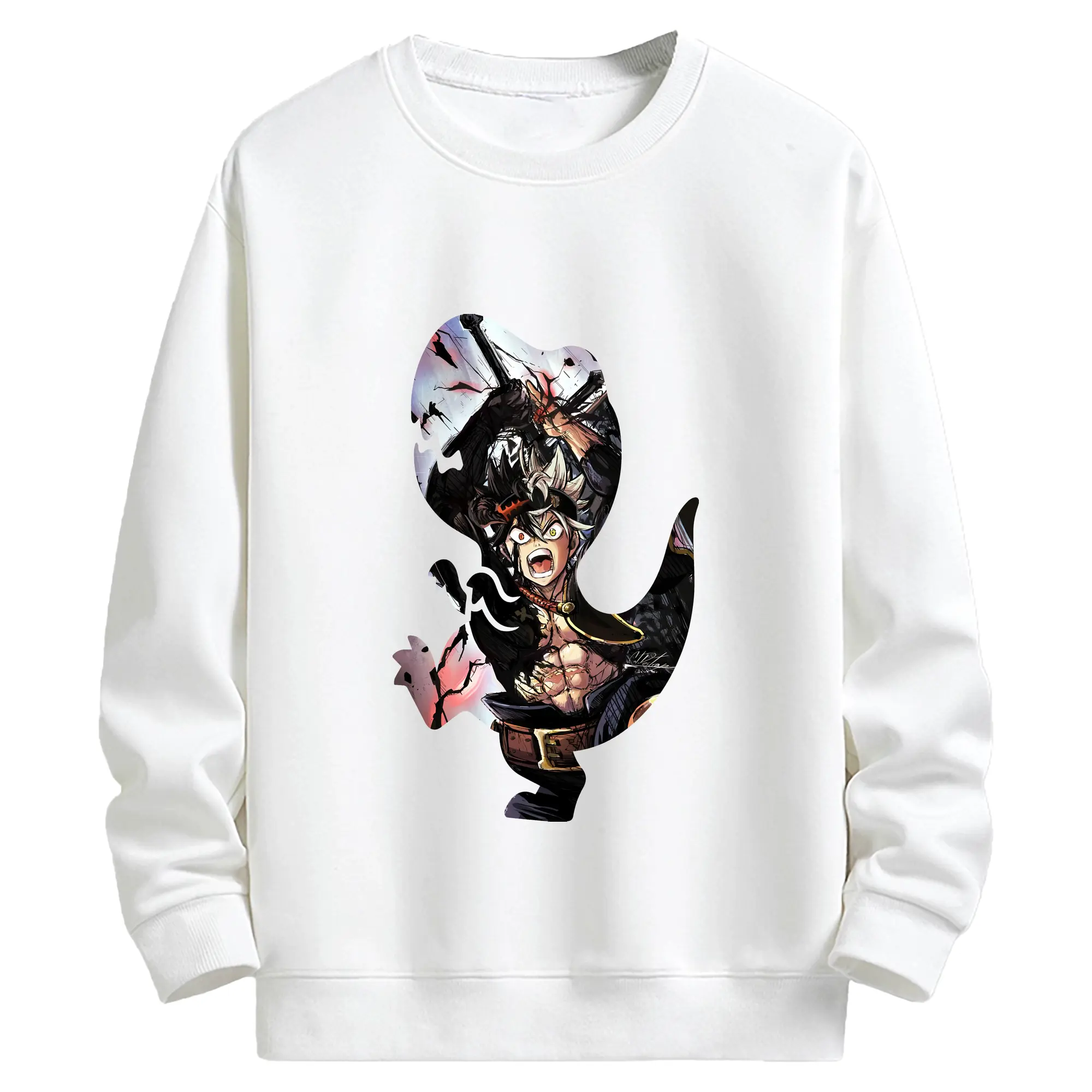 ブラッククローバー グッズ アスタ - キッズ クルーネックスウェットシャツ ・ フロントプリント ・ 綿80％ ポリエステル20％ ・ 快適 通学 スポーツ 日常使い お散歩用