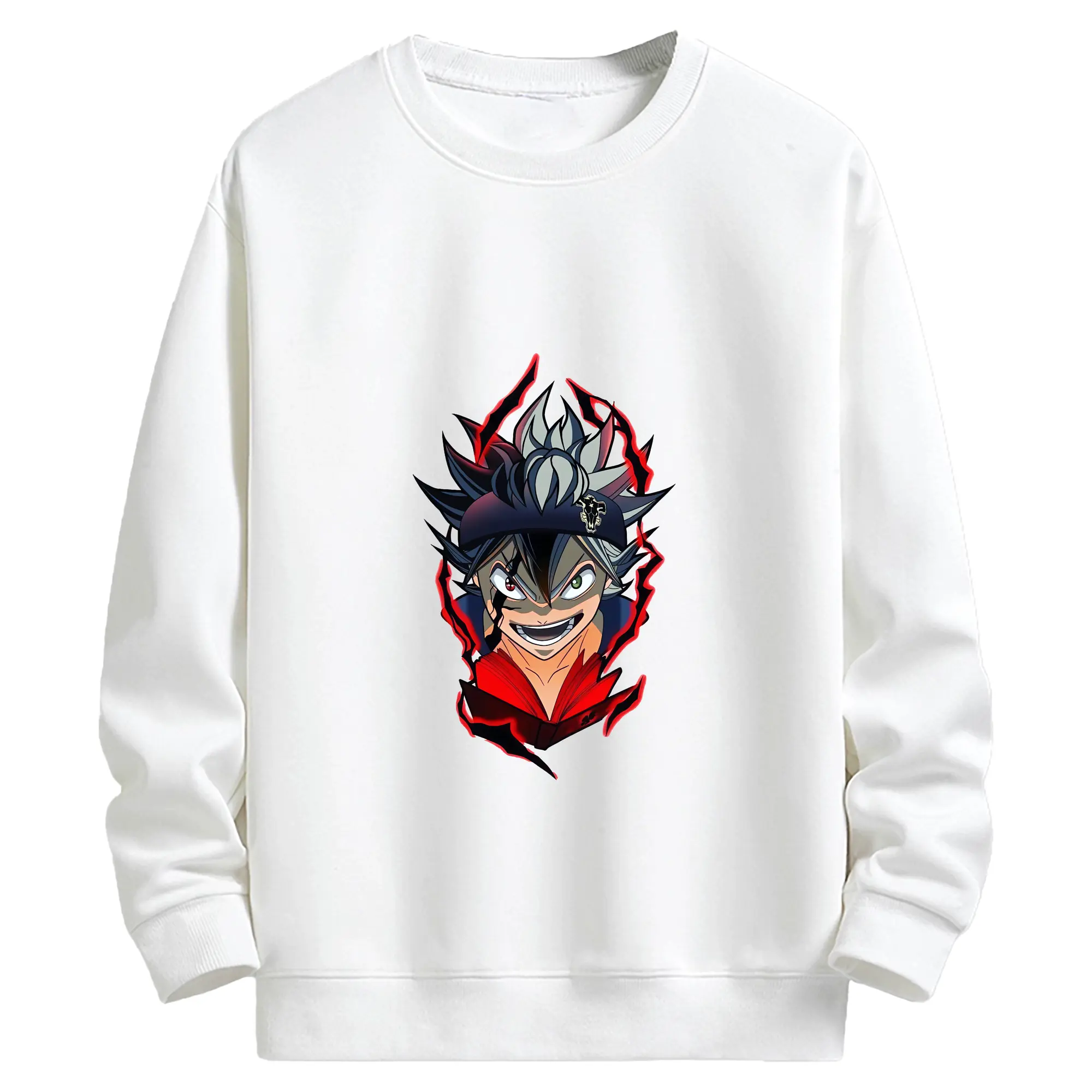 ブラッククローバー グッズ アスタ - キッズ クルーネックスウェットシャツ ・ フロントプリント ・ 綿80％ ポリエステル20％ ・ 快適 通学 スポーツ 日常使い お散歩用