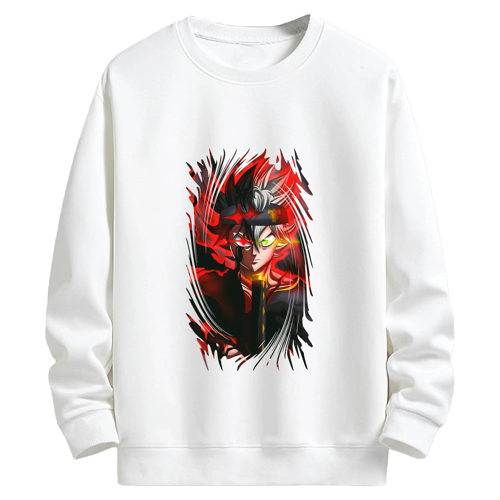 ブラッククローバー グッズ アスタ - キッズ クルーネックスウェットシャツ ・ フロントプリント ・ 綿80％ ポリエステル20％ ・ 快適 通学 スポーツ 日常使い お散歩用