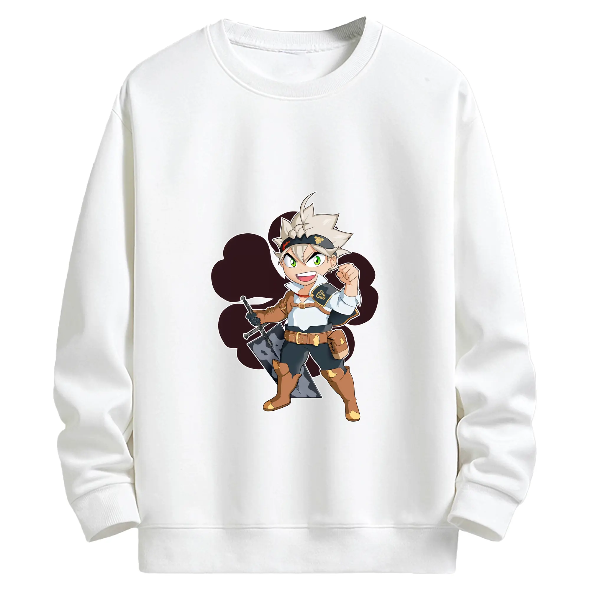 ブラッククローバー グッズ アスタ - キッズ クルーネックスウェットシャツ ・ フロントプリント ・ 綿80％ ポリエステル20％ ・ 快適 通学 スポーツ 日常使い お散歩用