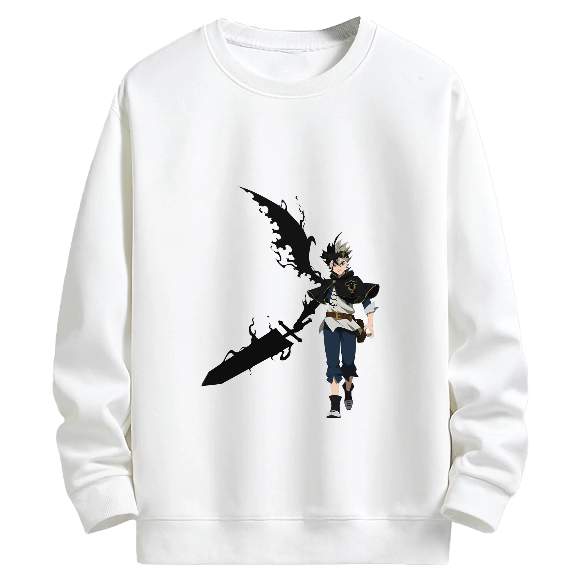 ブラッククローバー グッズ アスタ - キッズ クルーネックスウェットシャツ ・ フロントプリント ・ 綿80％ ポリエステル20％ ・ 快適 通学 スポーツ 日常使い お散歩用