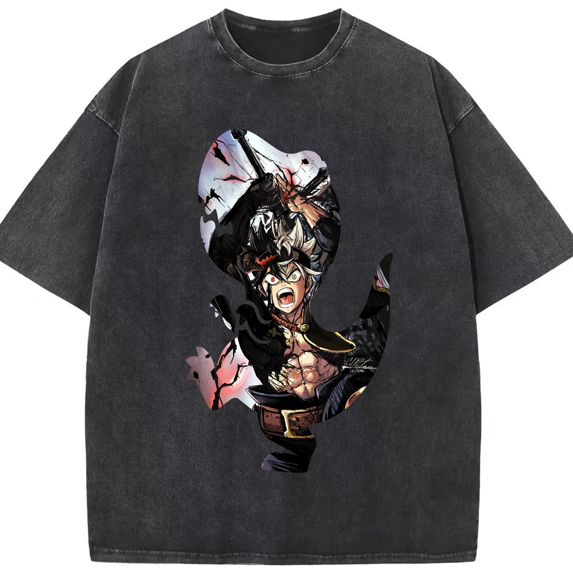 ブラッククローバー グッズ アスタ - 綿100％ ヴィンテージ風 半袖Tシャツ ・ フロントプリント ・ 柔らか肌触り ・ 通気性 快適 ・ スポーツ カジュアル 外出用