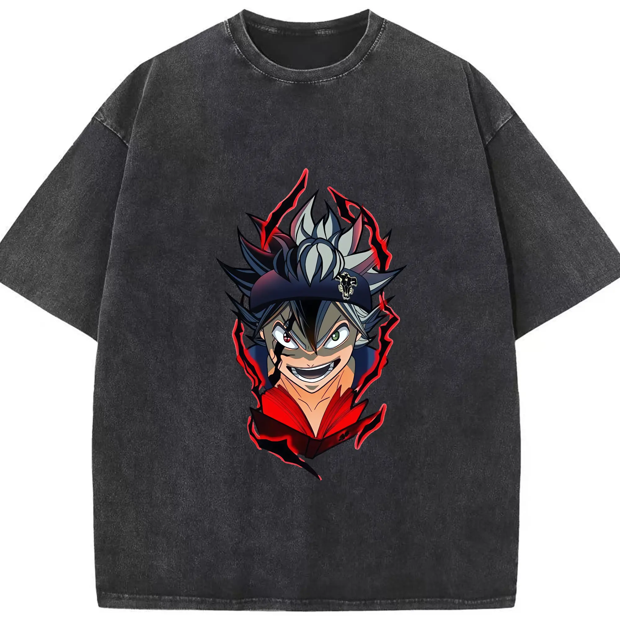 ブラッククローバー グッズ アスタ - 綿100％ ヴィンテージ風 半袖Tシャツ ・ フロントプリント ・ 柔らか肌触り ・ 通気性 快適 ・ スポーツ カジュアル 外出用