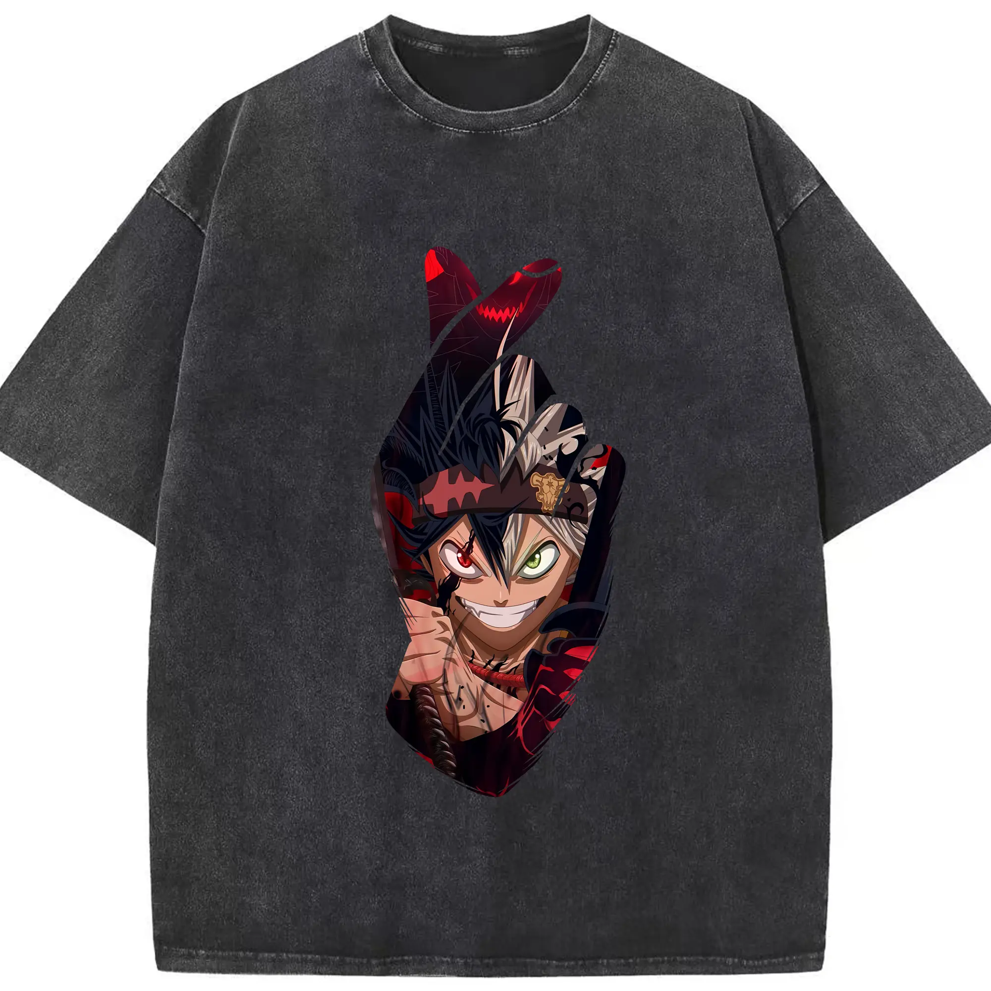 ブラッククローバー グッズ アスタ - 綿100％ ヴィンテージ風 半袖Tシャツ ・ フロントプリント ・ 柔らか肌触り ・ 通気性 快適 ・ スポーツ カジュアル 外出用