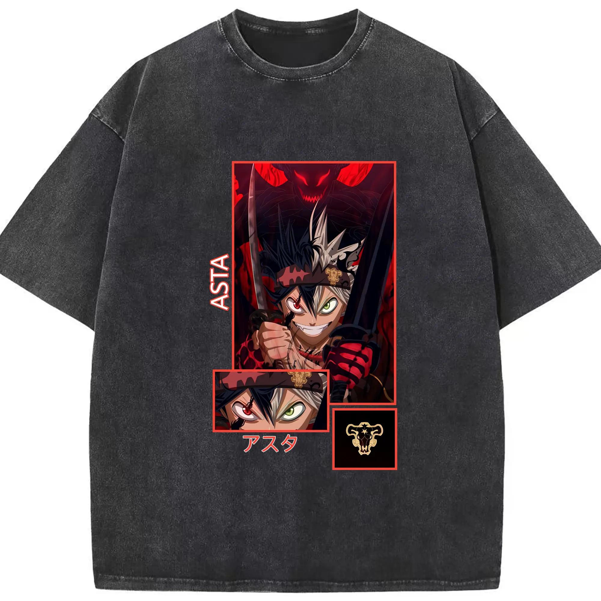 ブラッククローバー グッズ アスタ - 綿100％ ヴィンテージ風 半袖Tシャツ ・ フロントプリント ・ 柔らか肌触り ・ 通気性 快適 ・ スポーツ カジュアル 外出用