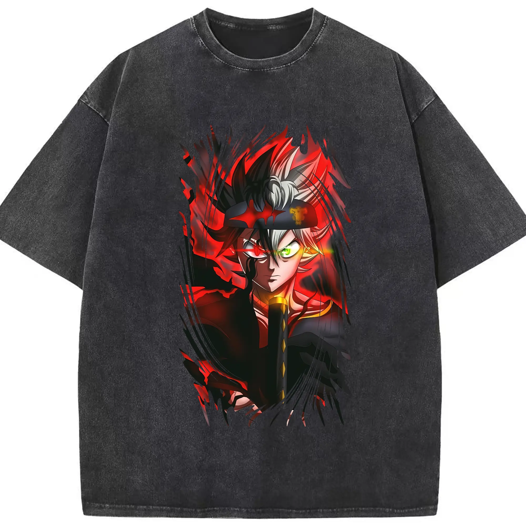 ブラッククローバー グッズ アスタ - 綿100％ ヴィンテージ風 半袖Tシャツ ・ フロントプリント ・ 柔らか肌触り ・ 通気性 快適 ・ スポーツ カジュアル 外出用