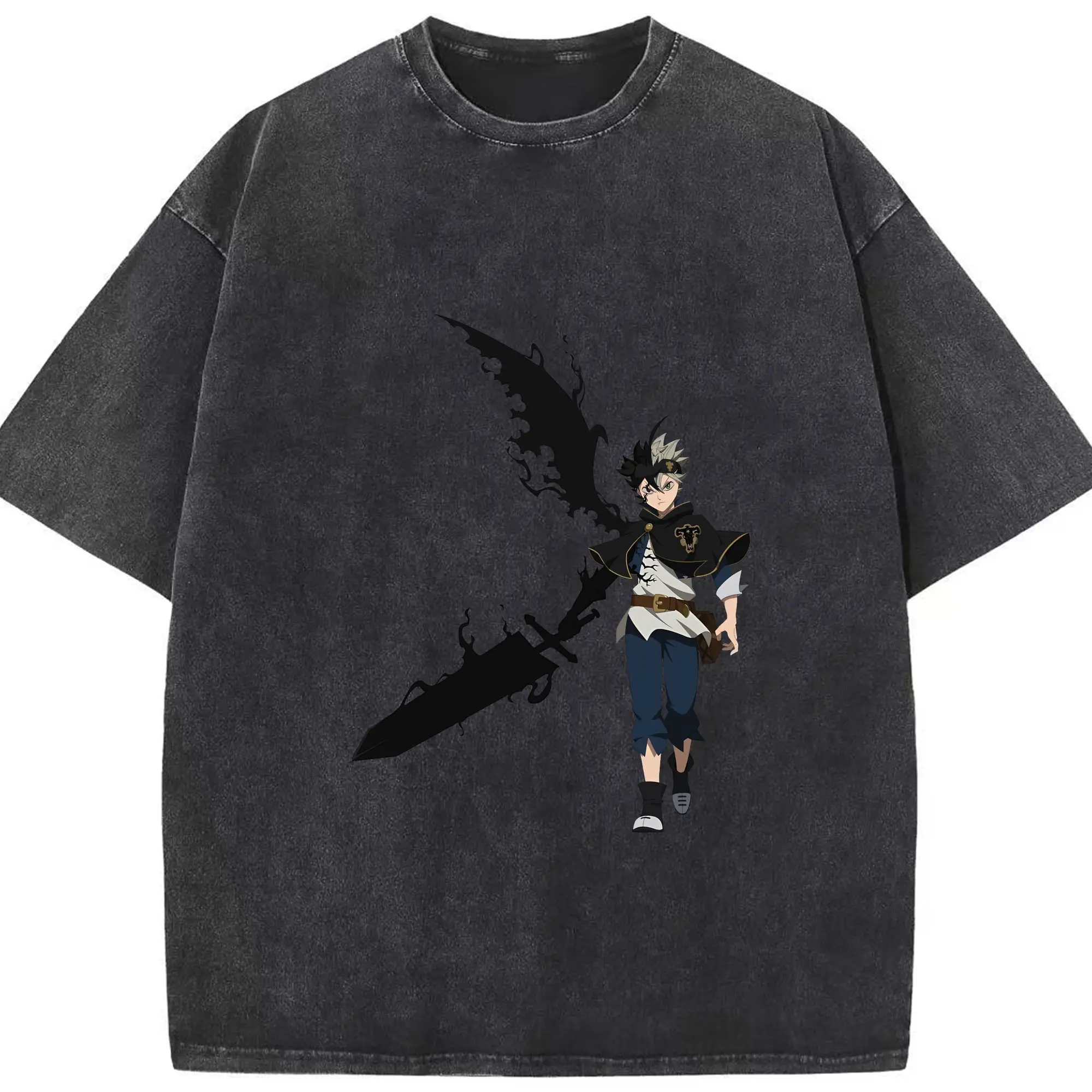 ブラッククローバー グッズ アスタ - 綿100％ ヴィンテージ風 半袖Tシャツ ・ フロントプリント ・ 柔らか肌触り ・ 通気性 快適 ・ スポーツ カジュアル 外出用