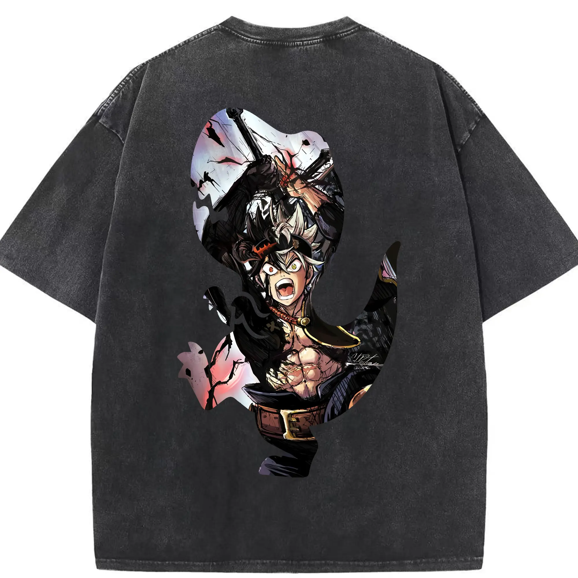 ブラッククローバー グッズ アスタ - 綿100％ ヴィンテージ風 半袖Tシャツ ・ 背面プリント ・ 柔らか肌触り ・ 通気性 快適 ・ スポーツ カジュアル 外出用