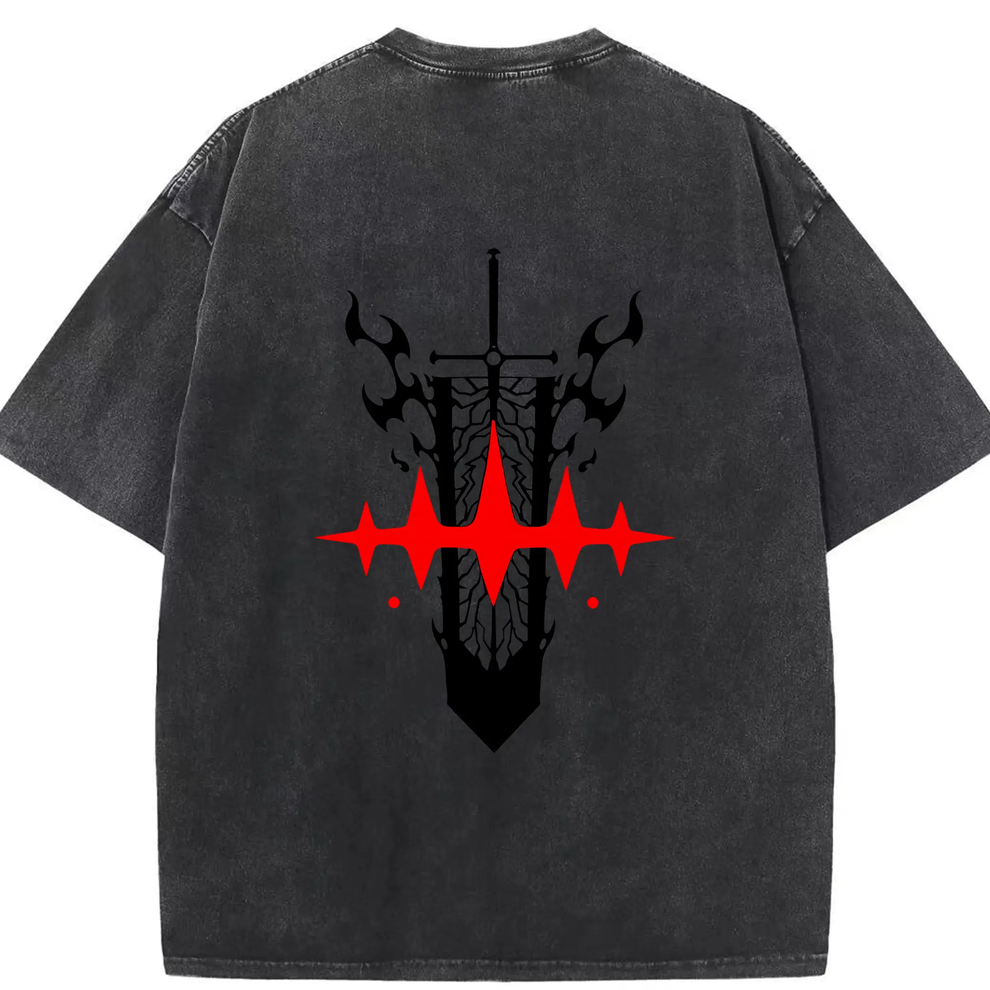 ブラッククローバー グッズ アスタ - 綿100％ ヴィンテージ風 半袖Tシャツ ・ 背面プリント ・ 柔らか肌触り ・ 通気性 快適 ・ スポーツ カジュアル 外出用