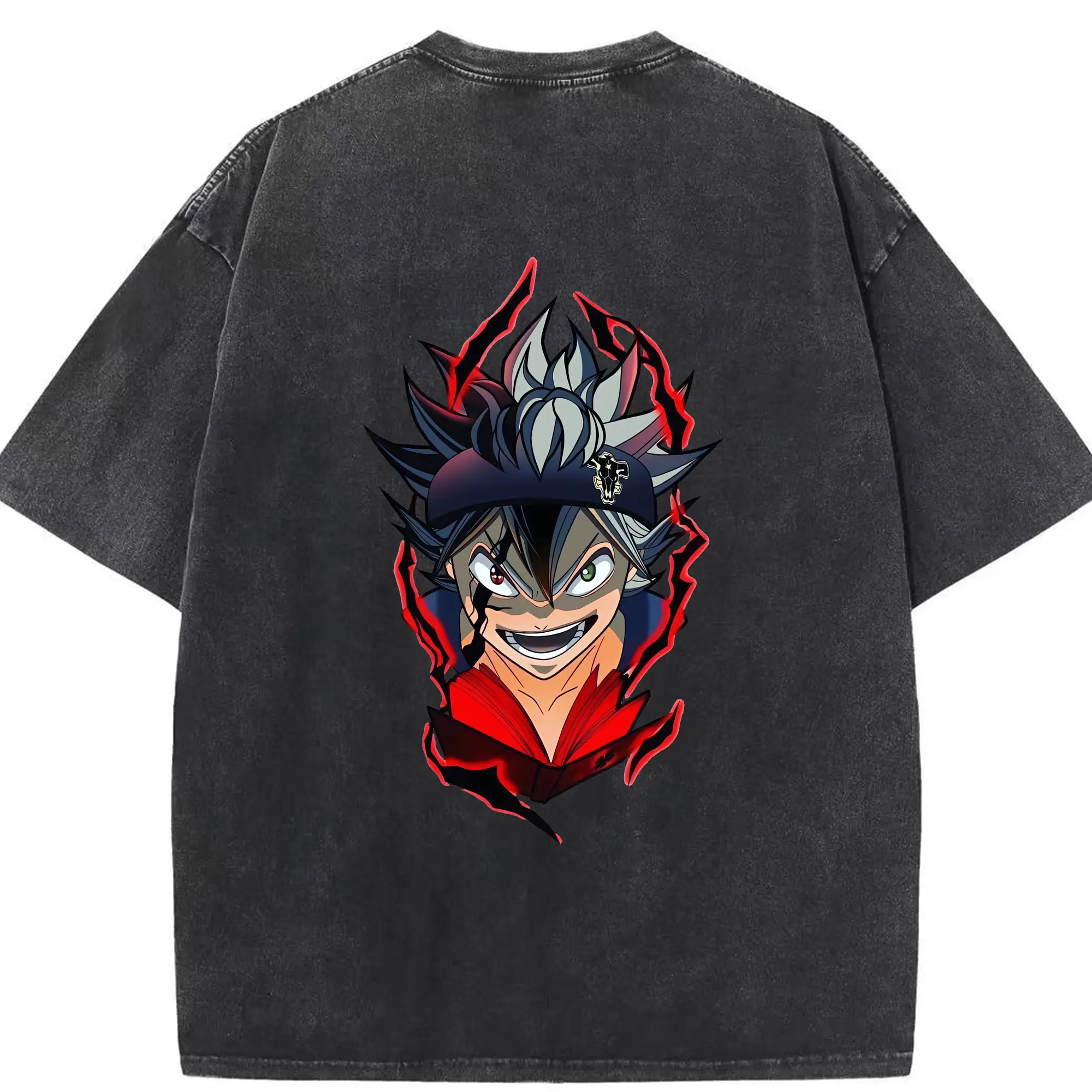 ブラッククローバー グッズ アスタ - 綿100％ ヴィンテージ風 半袖Tシャツ ・ 背面プリント ・ 柔らか肌触り ・ 通気性 快適 ・ スポーツ カジュアル 外出用