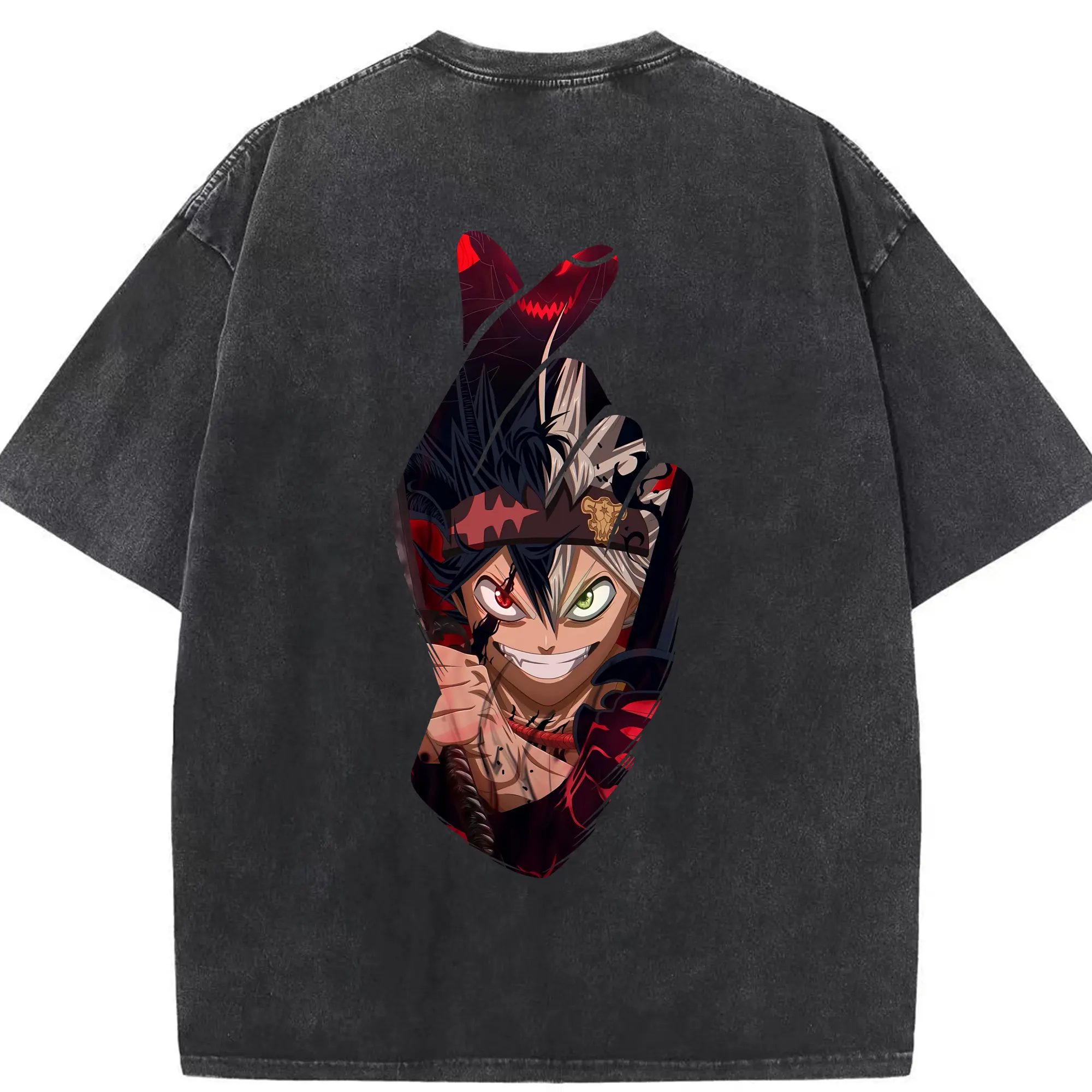 ブラッククローバー グッズ アスタ - 綿100％ ヴィンテージ風 半袖Tシャツ ・ 背面プリント ・ 柔らか肌触り ・ 通気性 快適 ・ スポーツ カジュアル 外出用