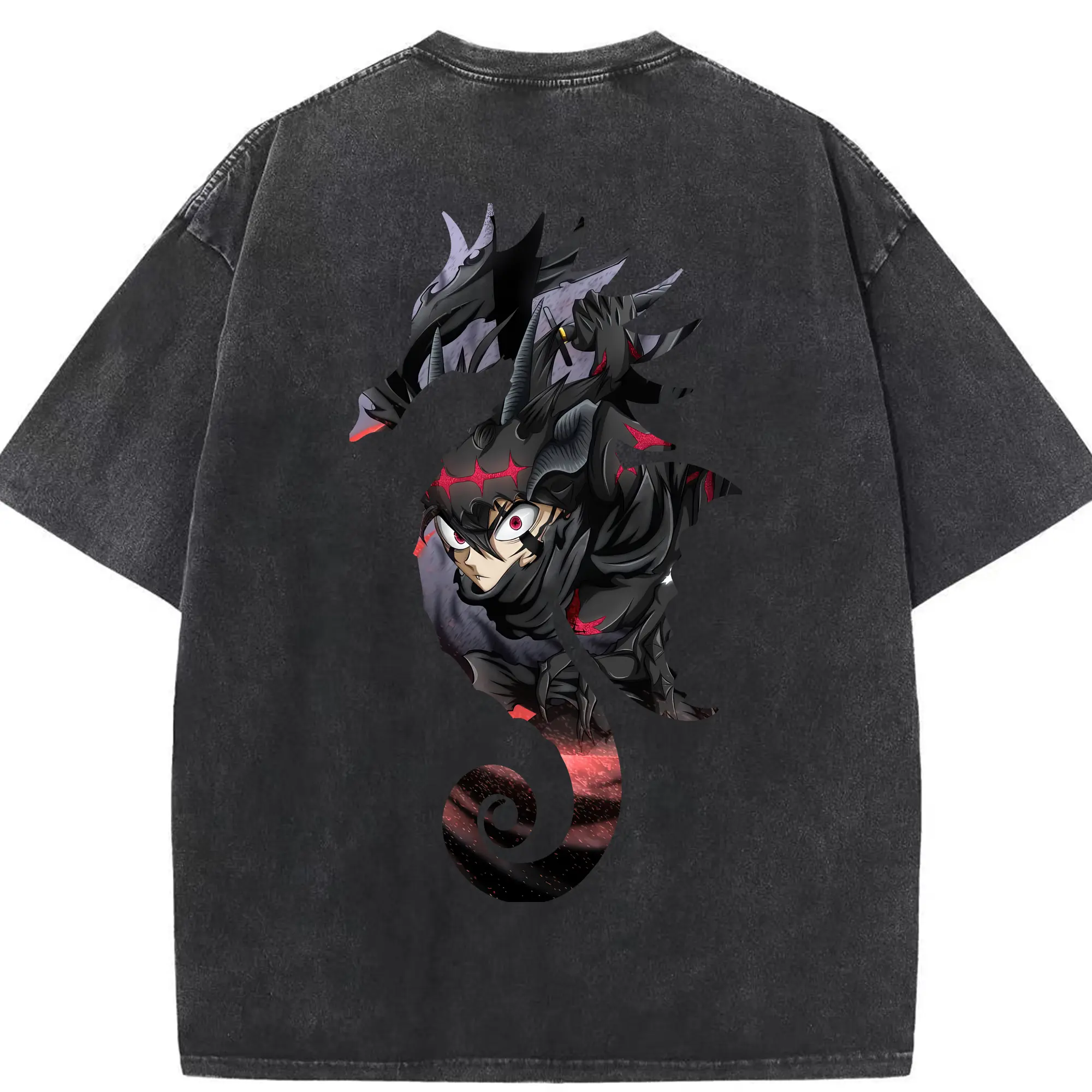ブラッククローバー グッズ アスタ - 綿100％ ヴィンテージ風 半袖Tシャツ ・ 背面プリント ・ 柔らか肌触り ・ 通気性 快適 ・ スポーツ カジュアル 外出用