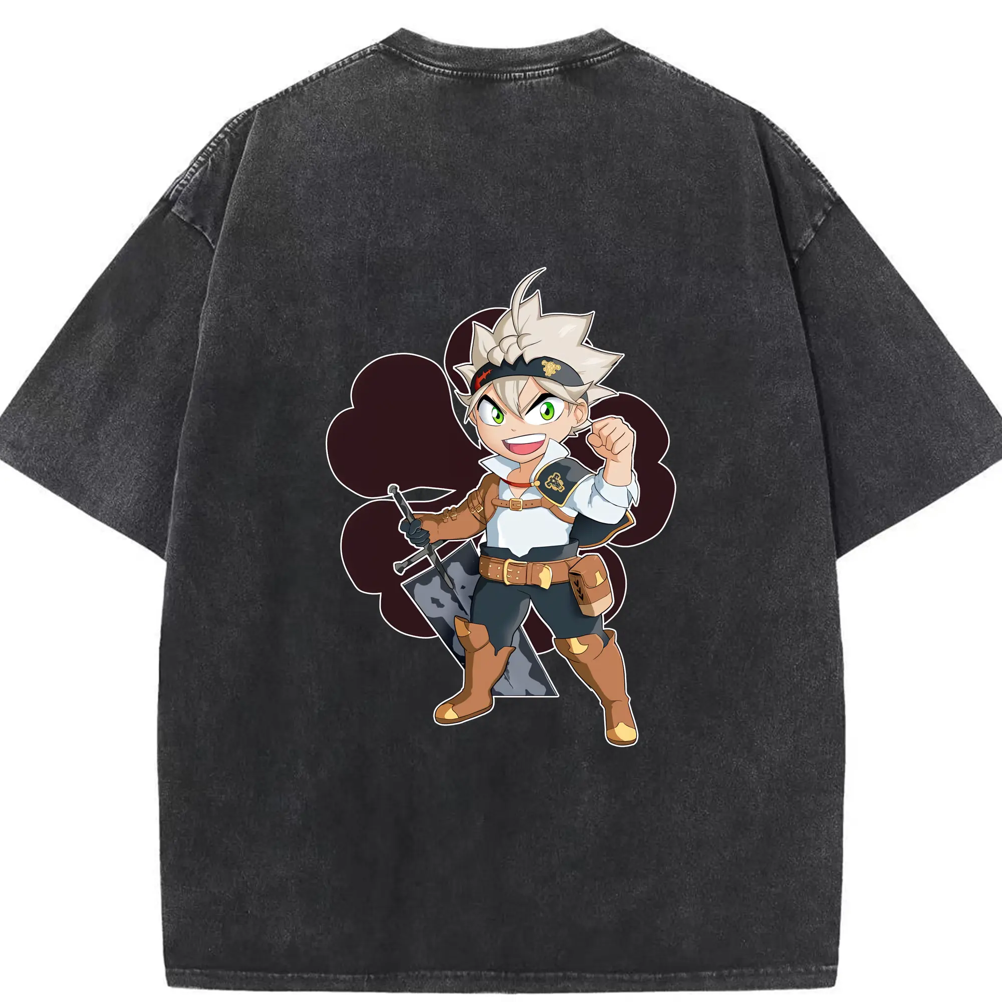 ブラッククローバー グッズ アスタ - 綿100％ ヴィンテージ風 半袖Tシャツ ・ 背面プリント ・ 柔らか肌触り ・ 通気性 快適 ・ スポーツ カジュアル 外出用